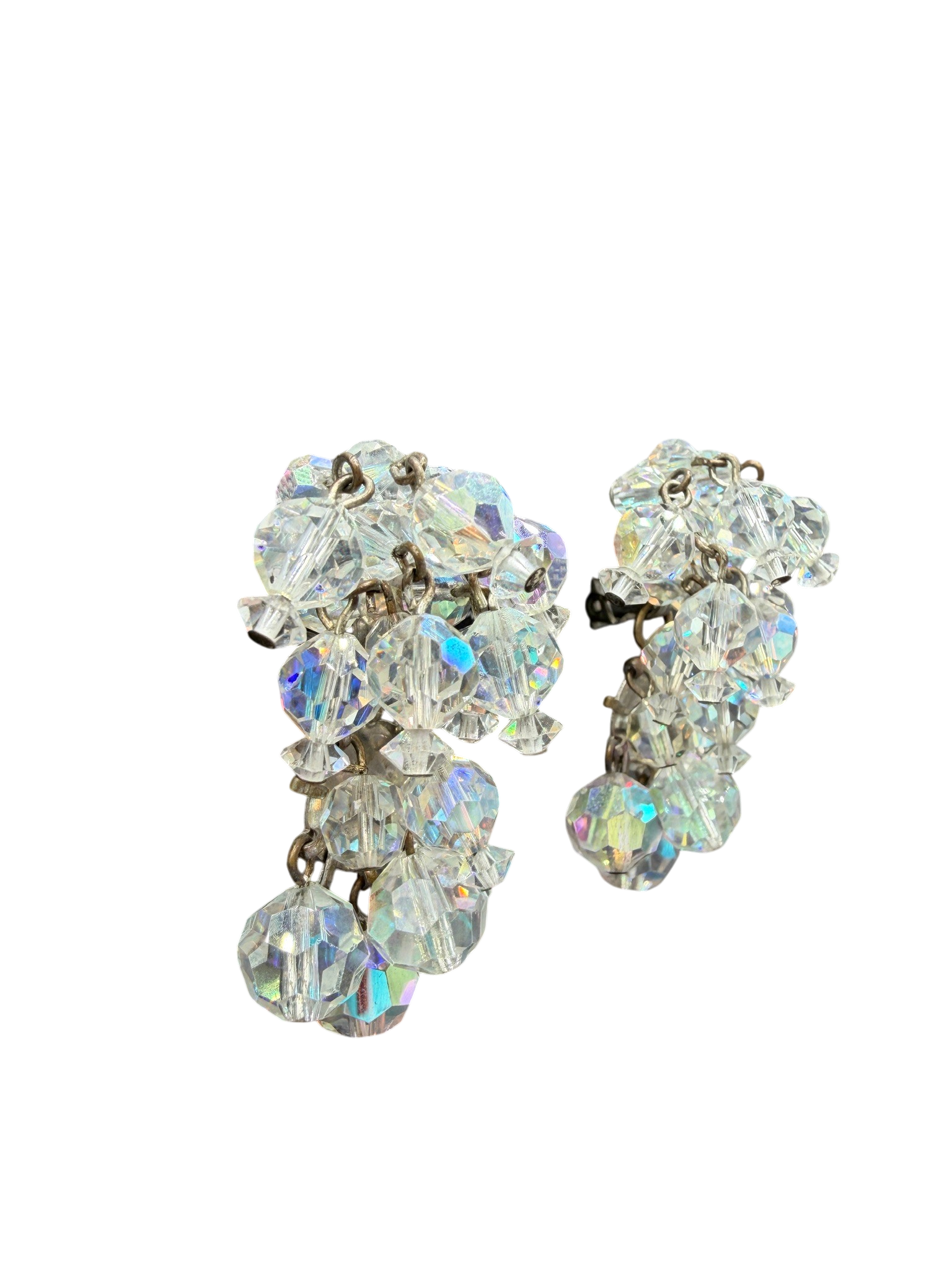 1950s Laguna AB Austrian Crystal Waterfall Clip Earrings