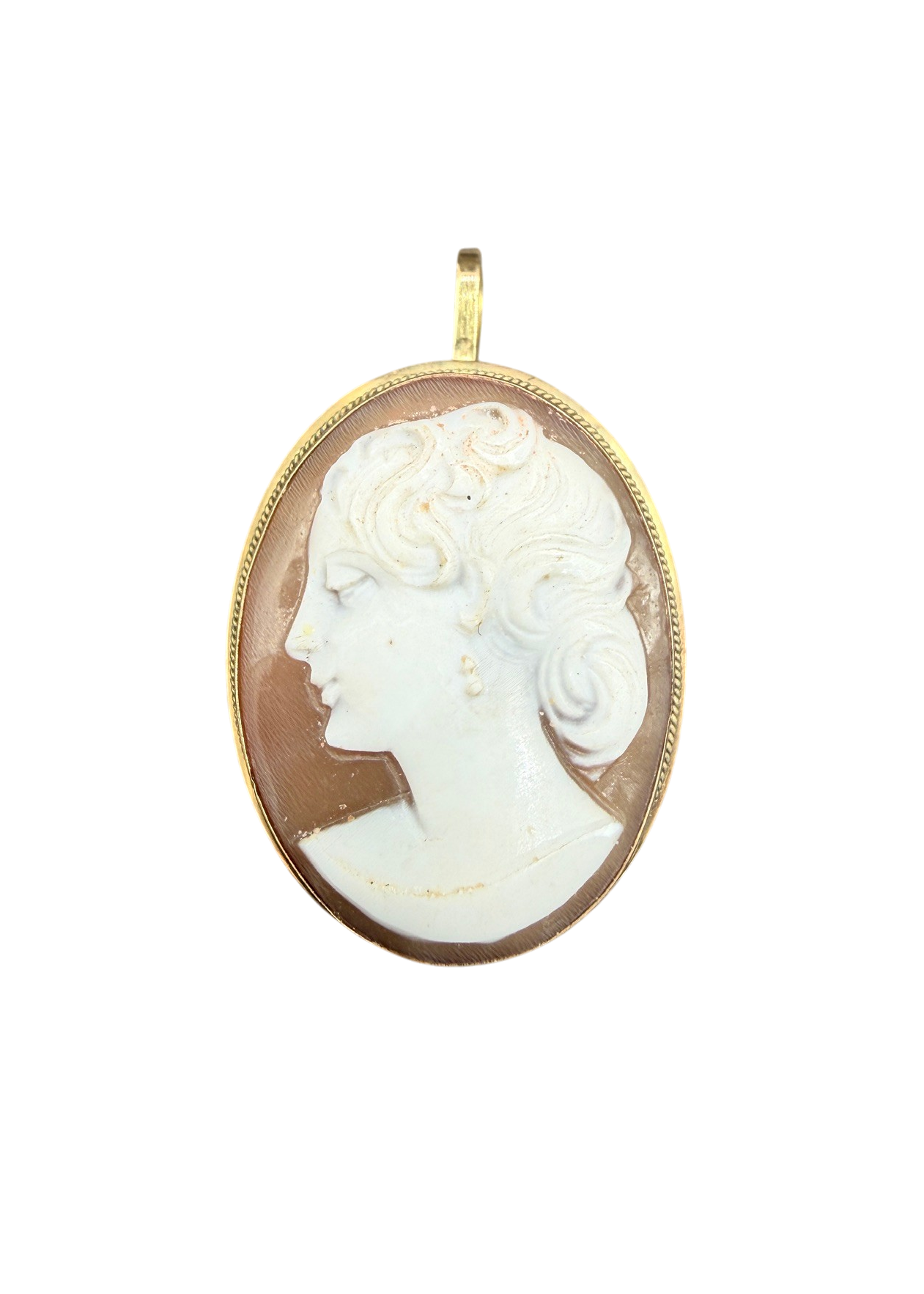 20th Century 18K Gold Left-Facing Cameo Brooch/Pendant