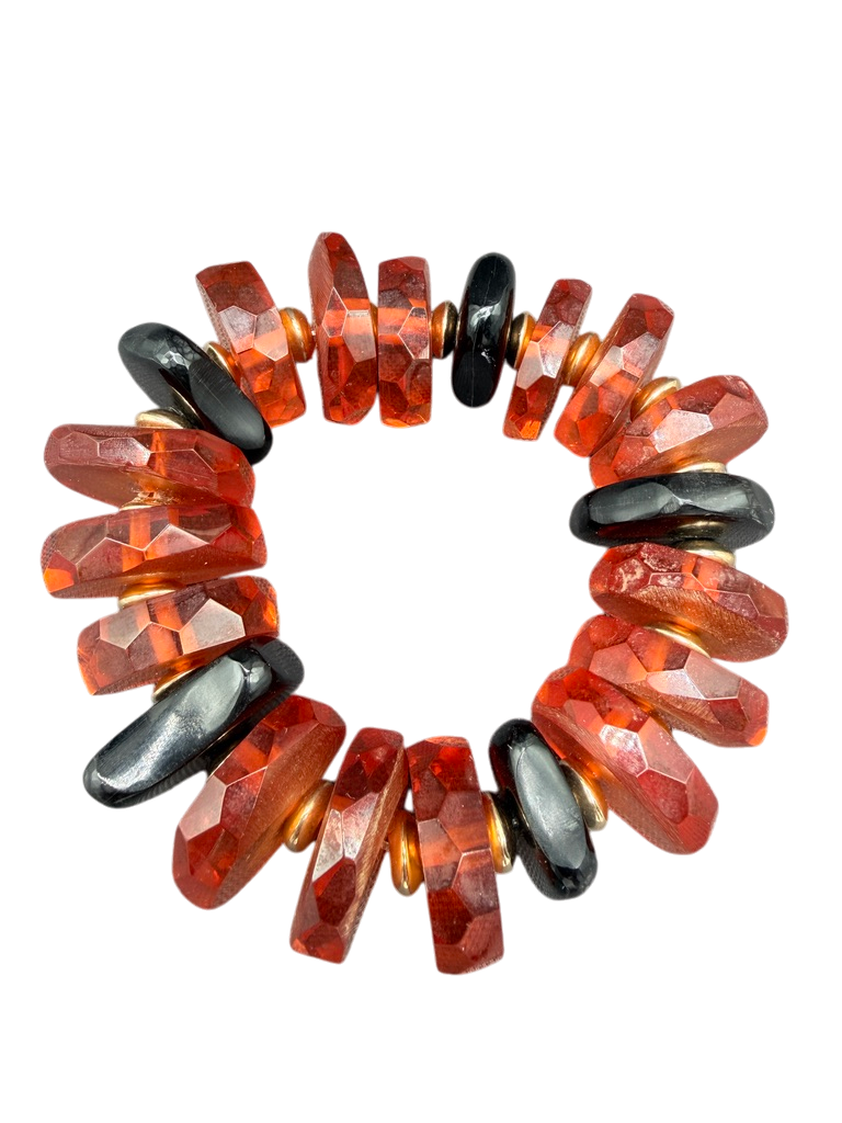 1960s Baltic Amber Stretch Bracelet with Faceted Discs and Gold Spacers