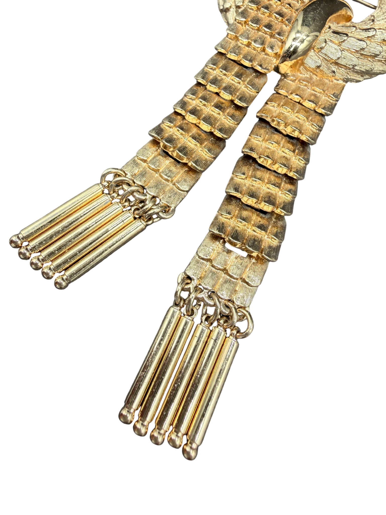 1960s Monet Rare Dragon Scale Ribbon Brooch with Articulated Dangles