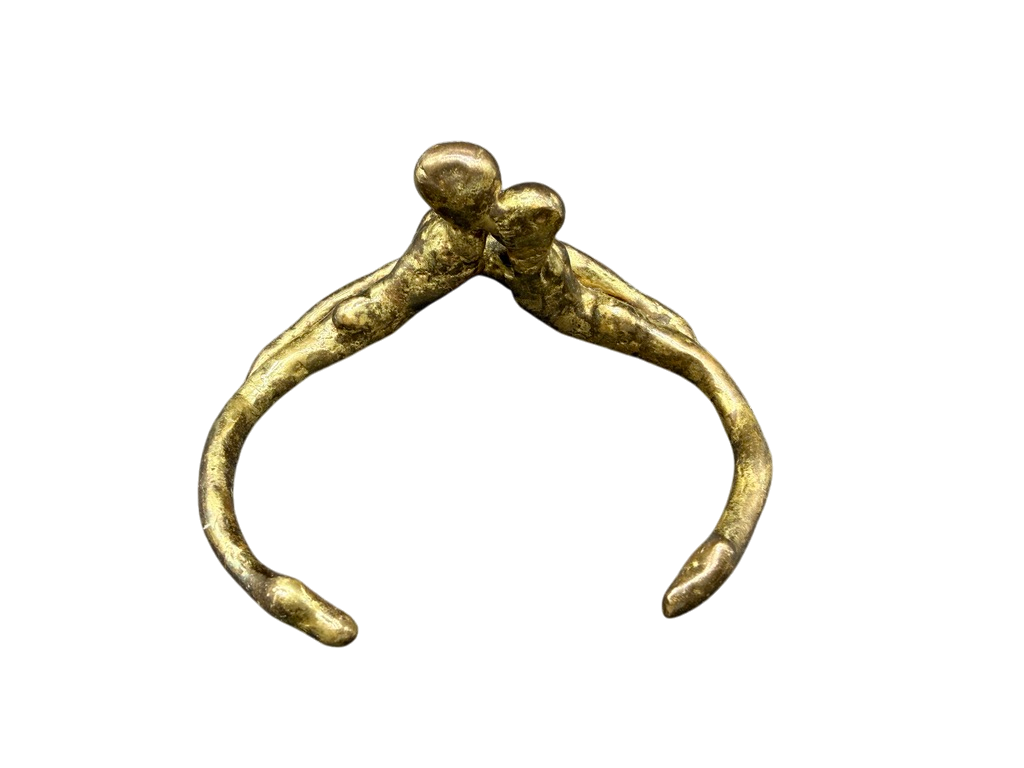 1970s Carl Tasha Brutalist Interlocking Couples Brass Cuff Bracelet