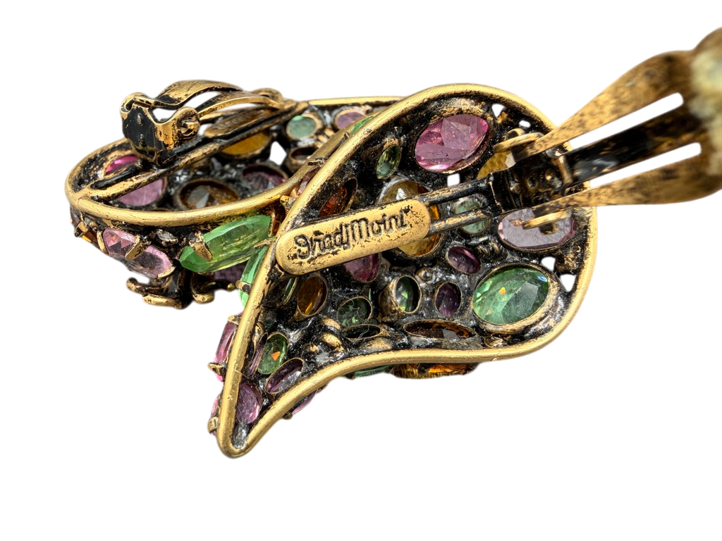 1980s Iradj Moini Paisley-Shaped Clip Earrings with Colored Crystals