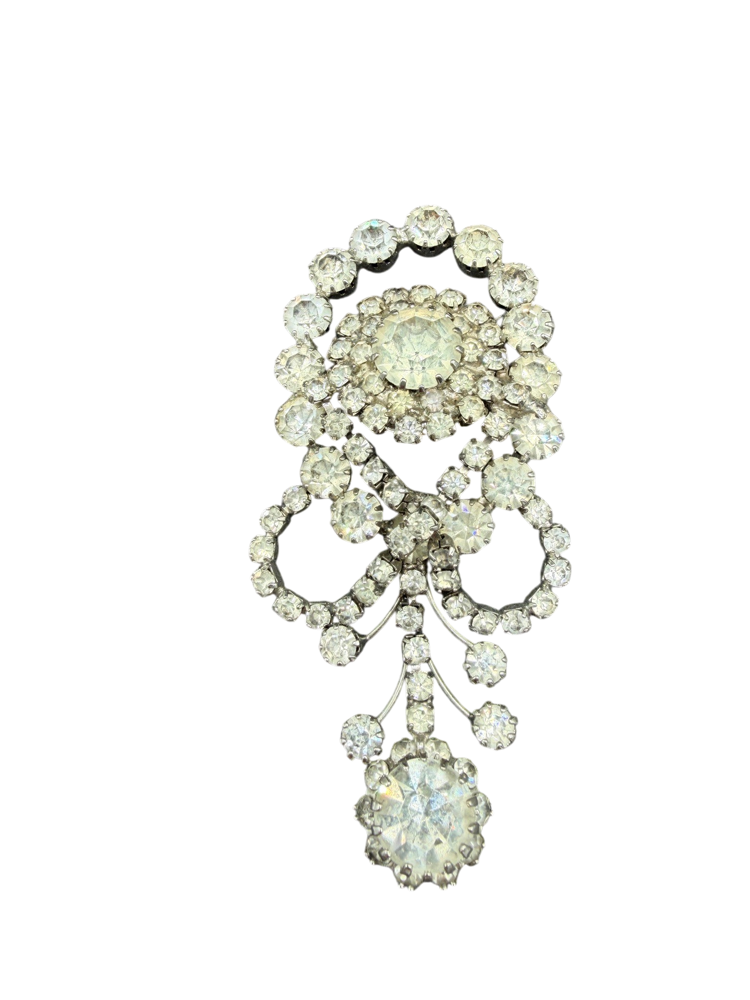 1950s Austrian Crystal Circle and Loop Brooch with Dangles