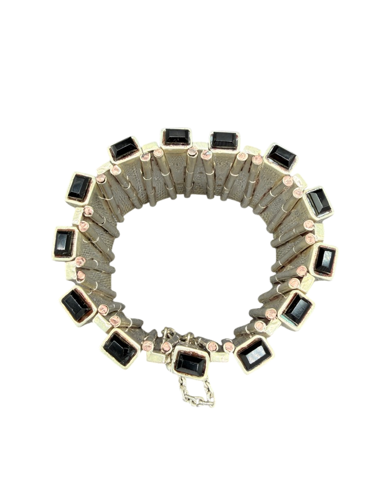 1970s Antonio Pineda Sterling Matchstick Bracelet with Onyx Tips