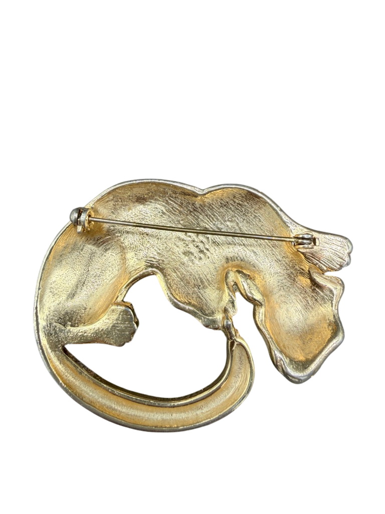 1980s Trifari Gold-Tone Panther Brooch with Black Enamel