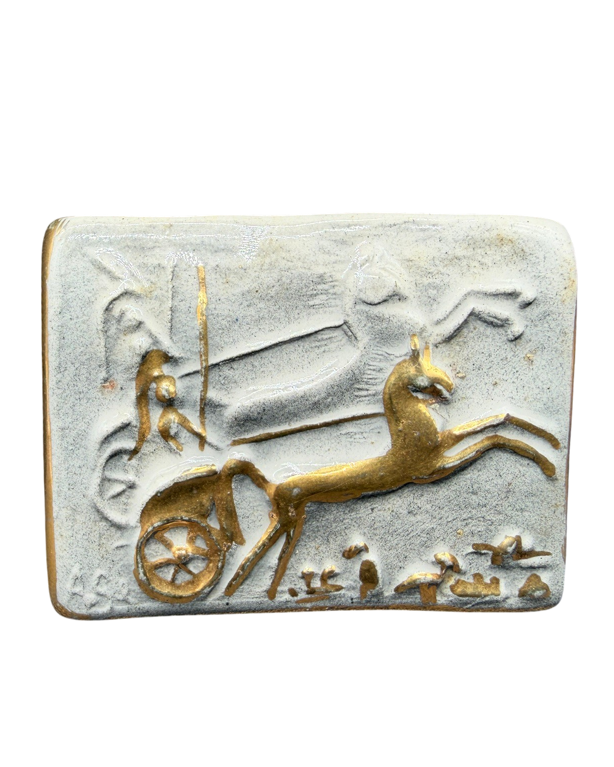 1940s Ceramic Roman Chariot Brooch with Gold Paint Detail