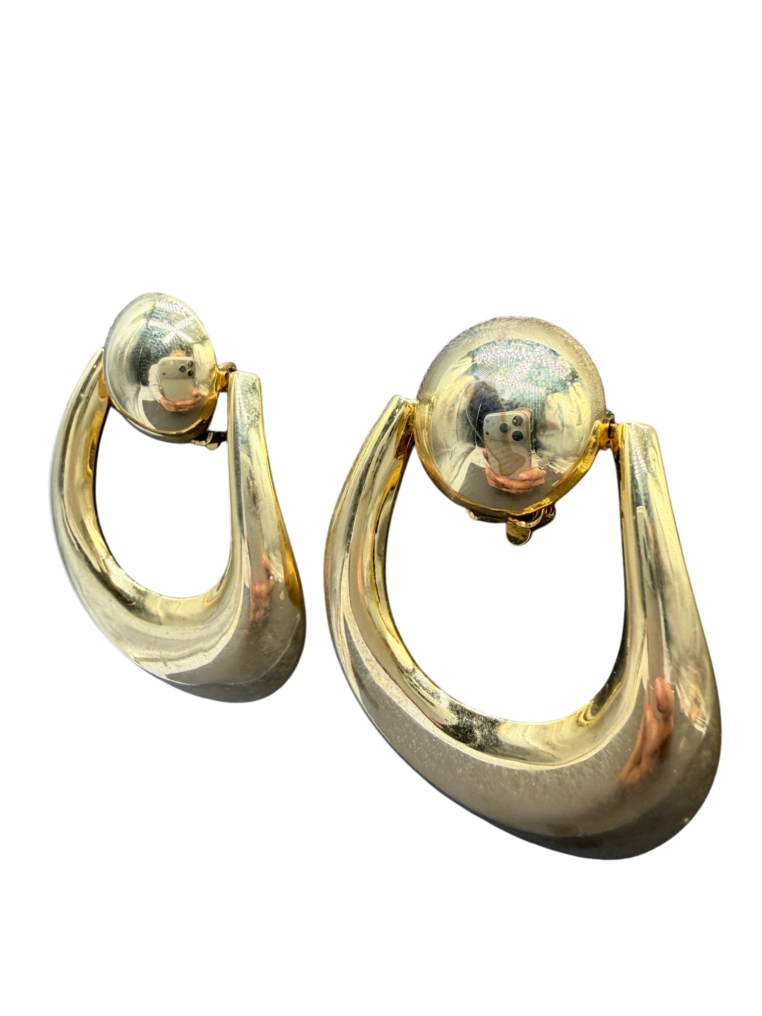1970s Gold-Tone Hollow Door Knocker Clip Earrings