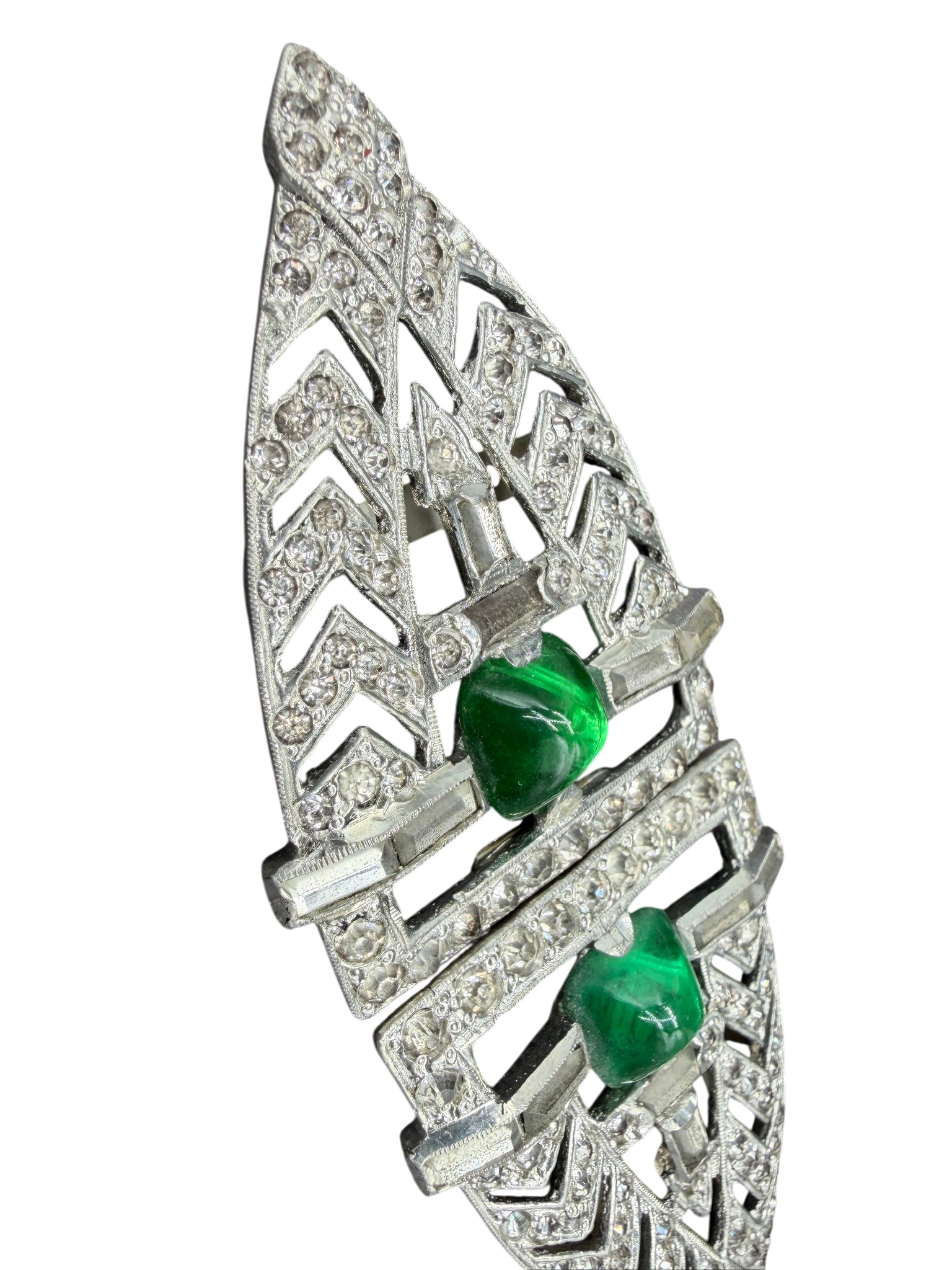 Antique Art Deco Austrian Crystal Belt Buckle with Green Accents