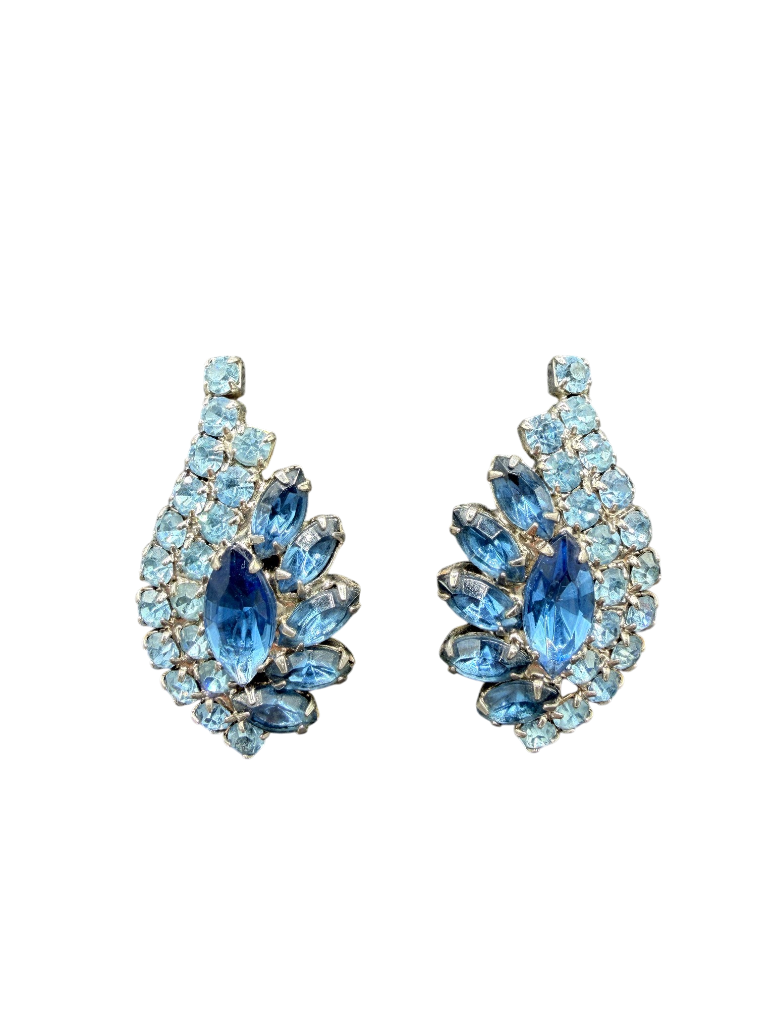1950s Blue Austrian Crystal Teardrop Earring & Bracelet Set with Marquise Centers (2-Piece)