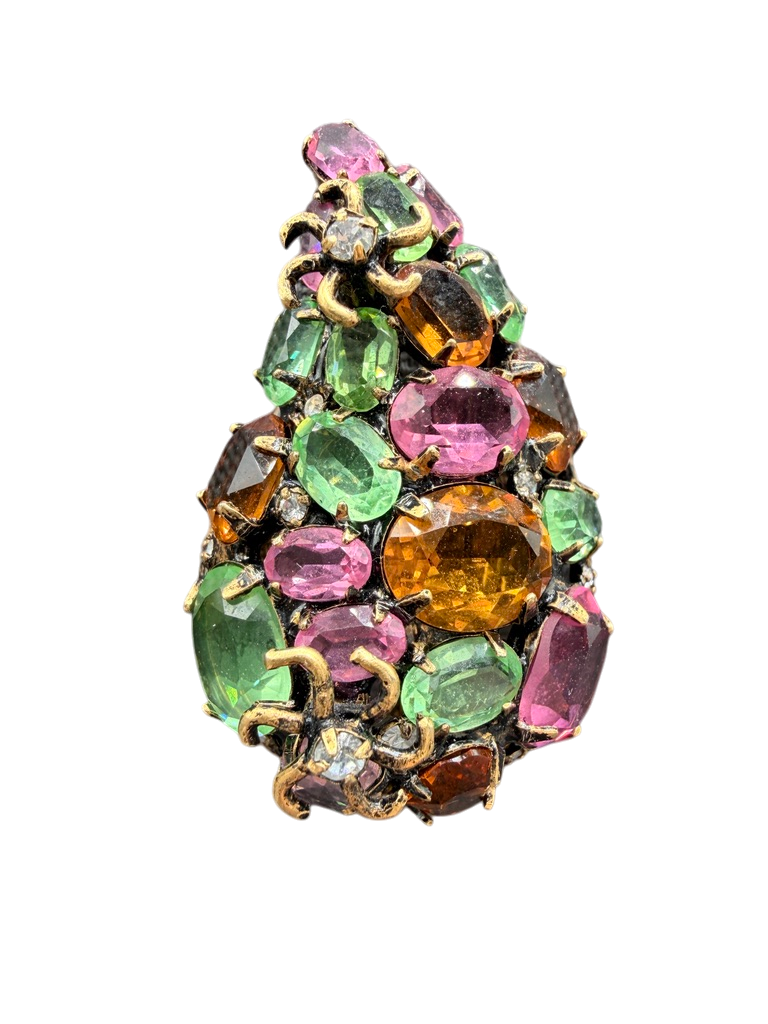 1980s Iradj Moini Paisley-Shaped Clip Earrings with Colored Crystals