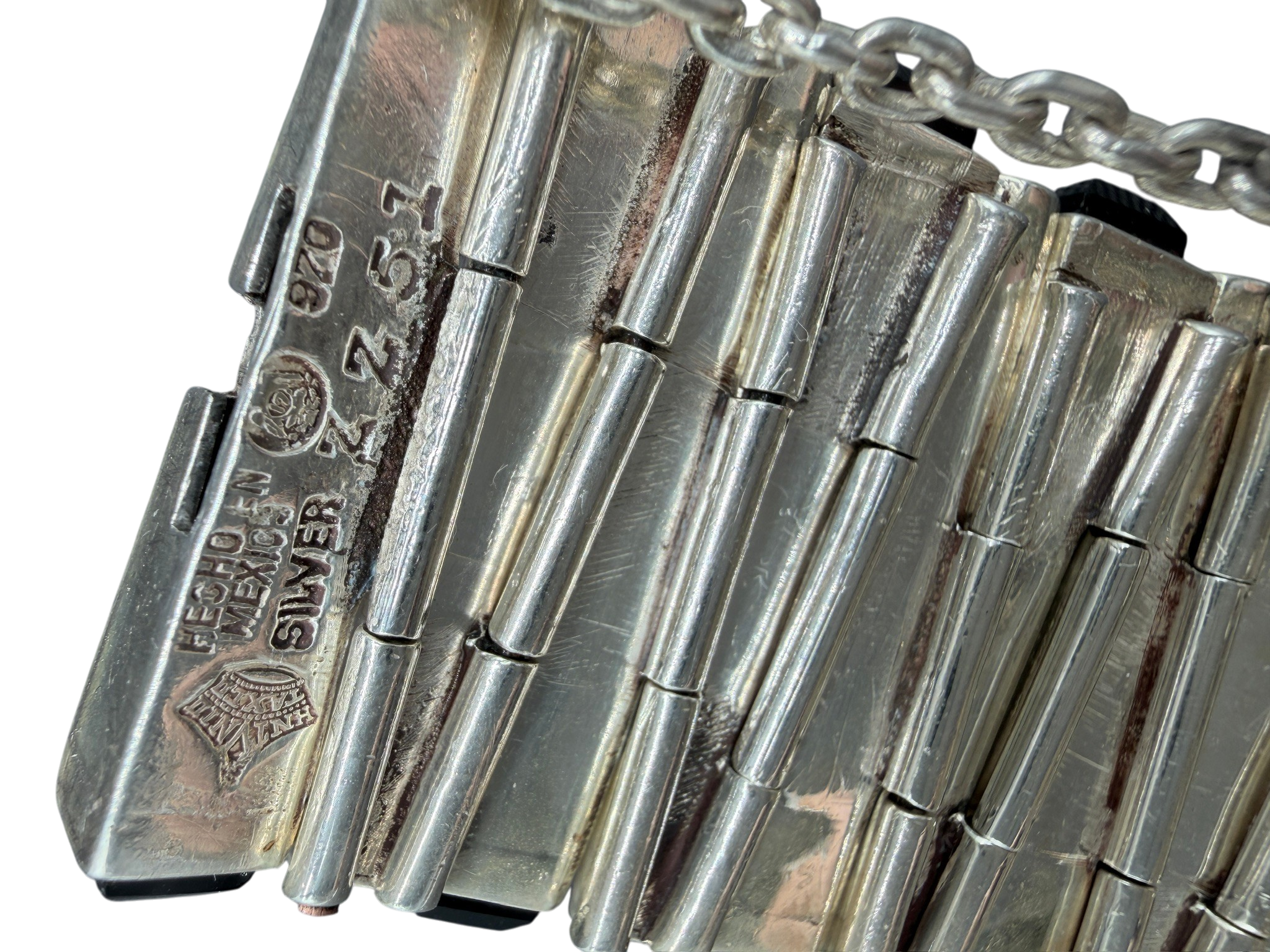 1970s Antonio Pineda Sterling Matchstick Bracelet with Onyx Tips