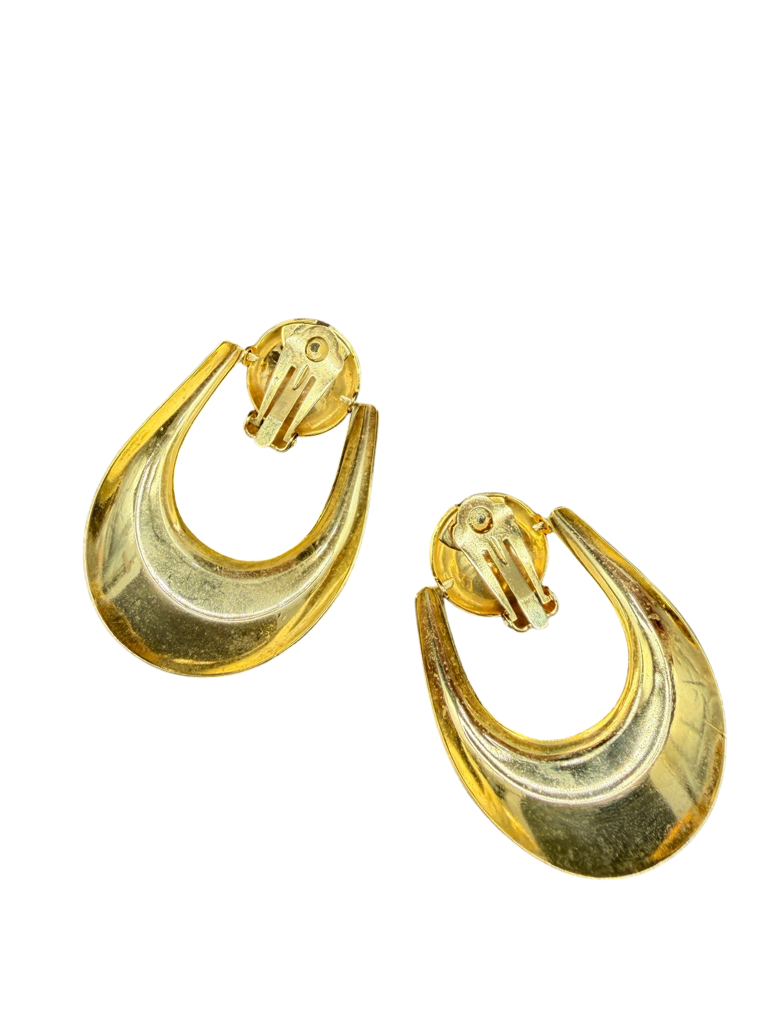 1970s Gold-Tone Hollow Door Knocker Clip Earrings