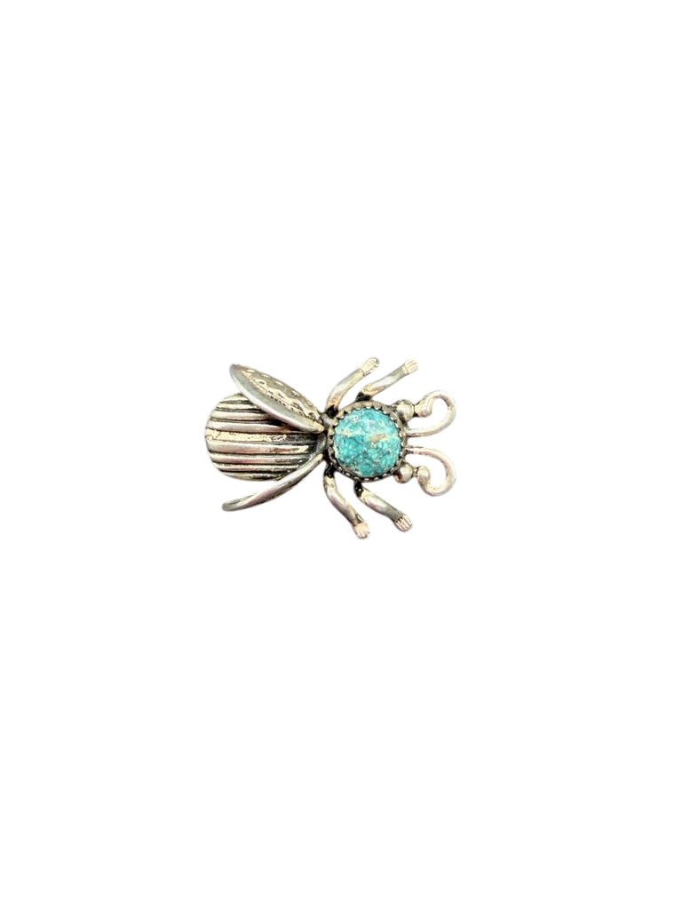 1970s Sterling Silver Fly Mini Brooch with Turquoise Detail