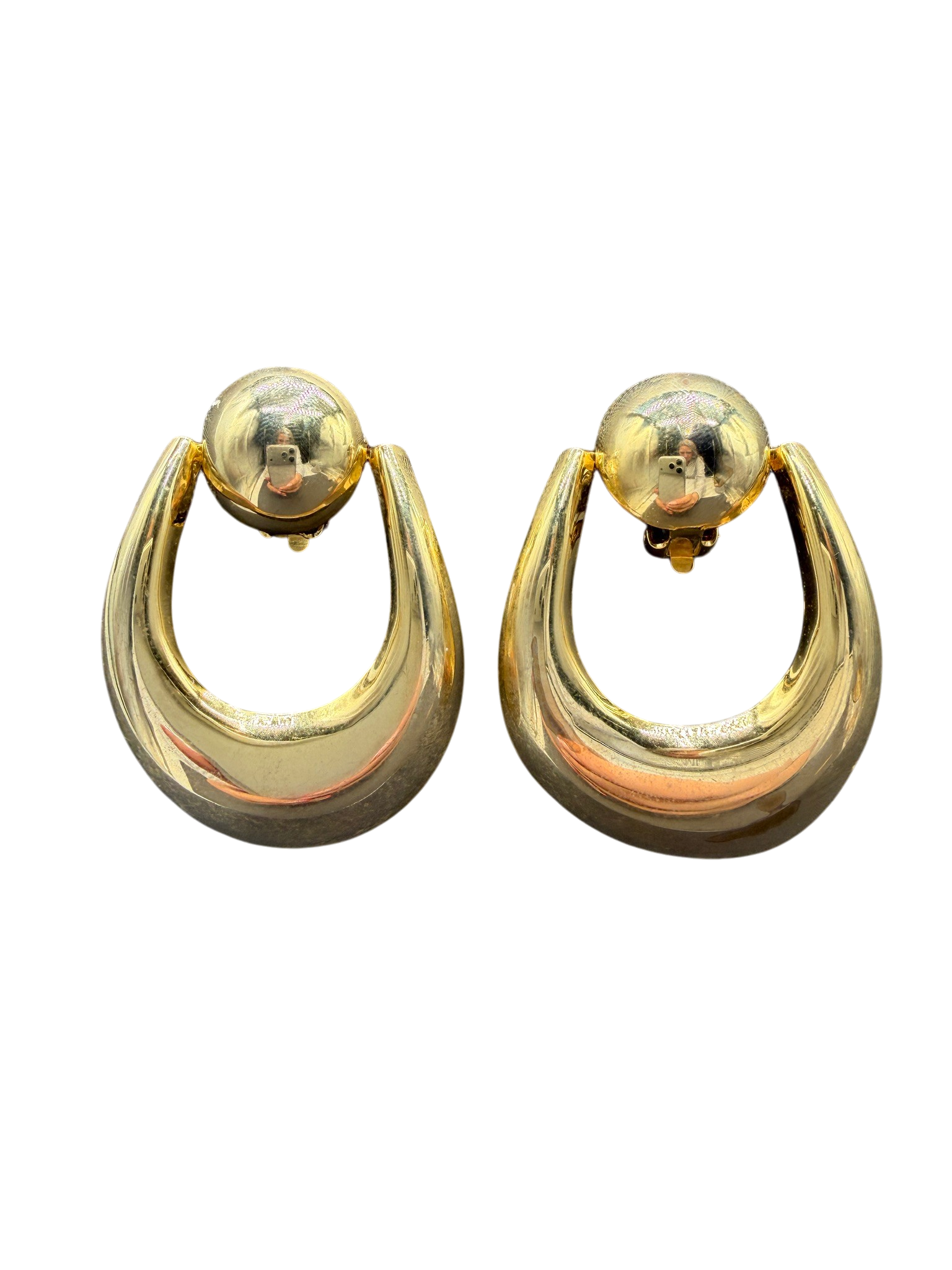 1970s Gold-Tone Hollow Door Knocker Clip Earrings