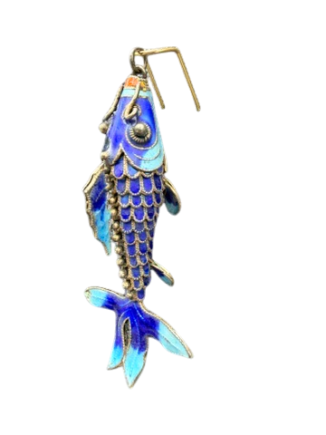1920s Sterling Silver & Cobalt Cloisonné Enamel Articulated Koi Fish Brooch