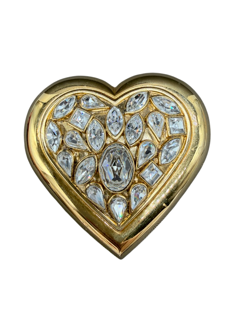 1980s Yves Saint Laurent Gold-Tone Heart Compact with Rhinestone Detail