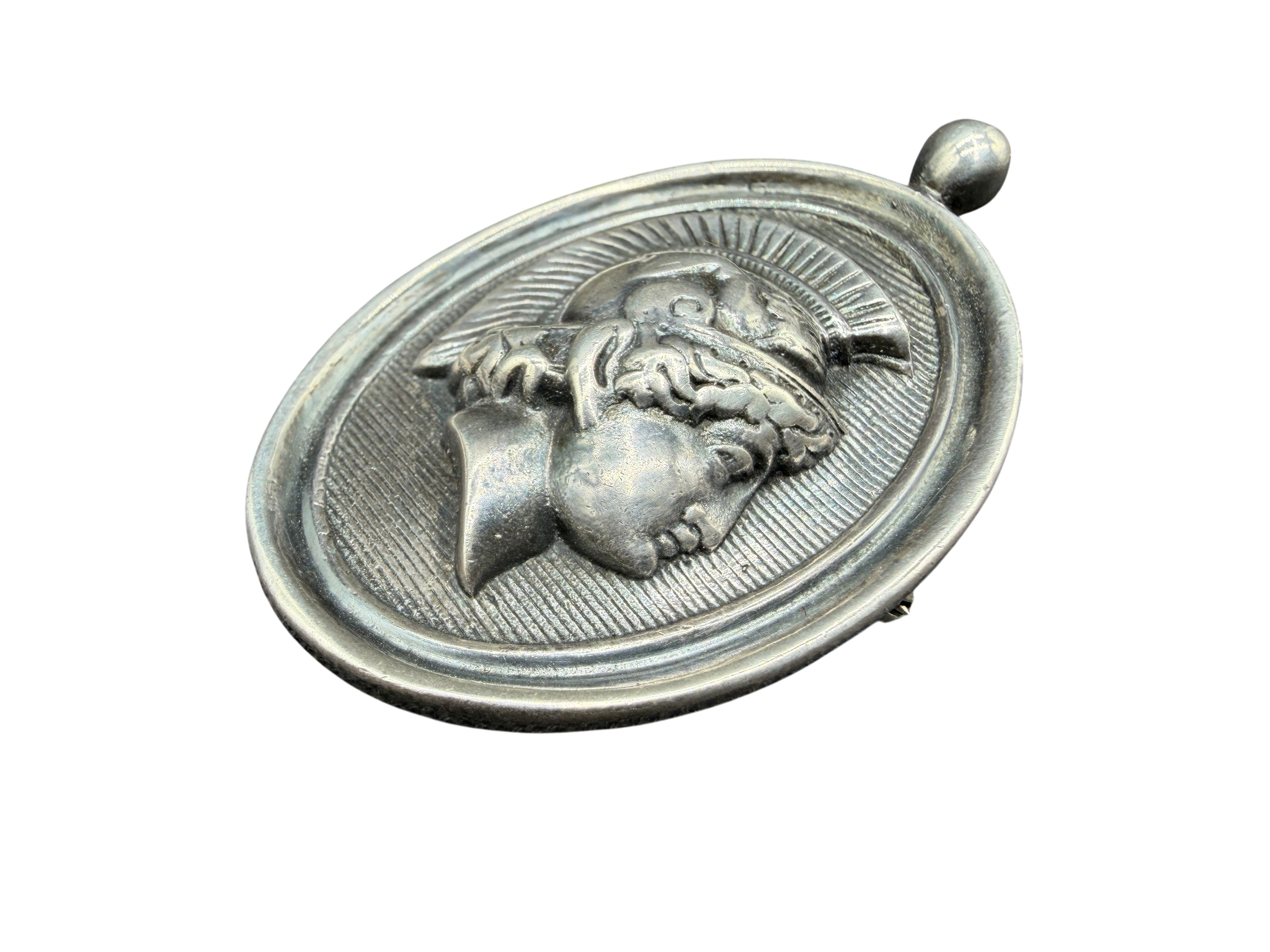 1890 French Grand Tour Neoclassical Sterling Silver Medallion Pendant/Brooch