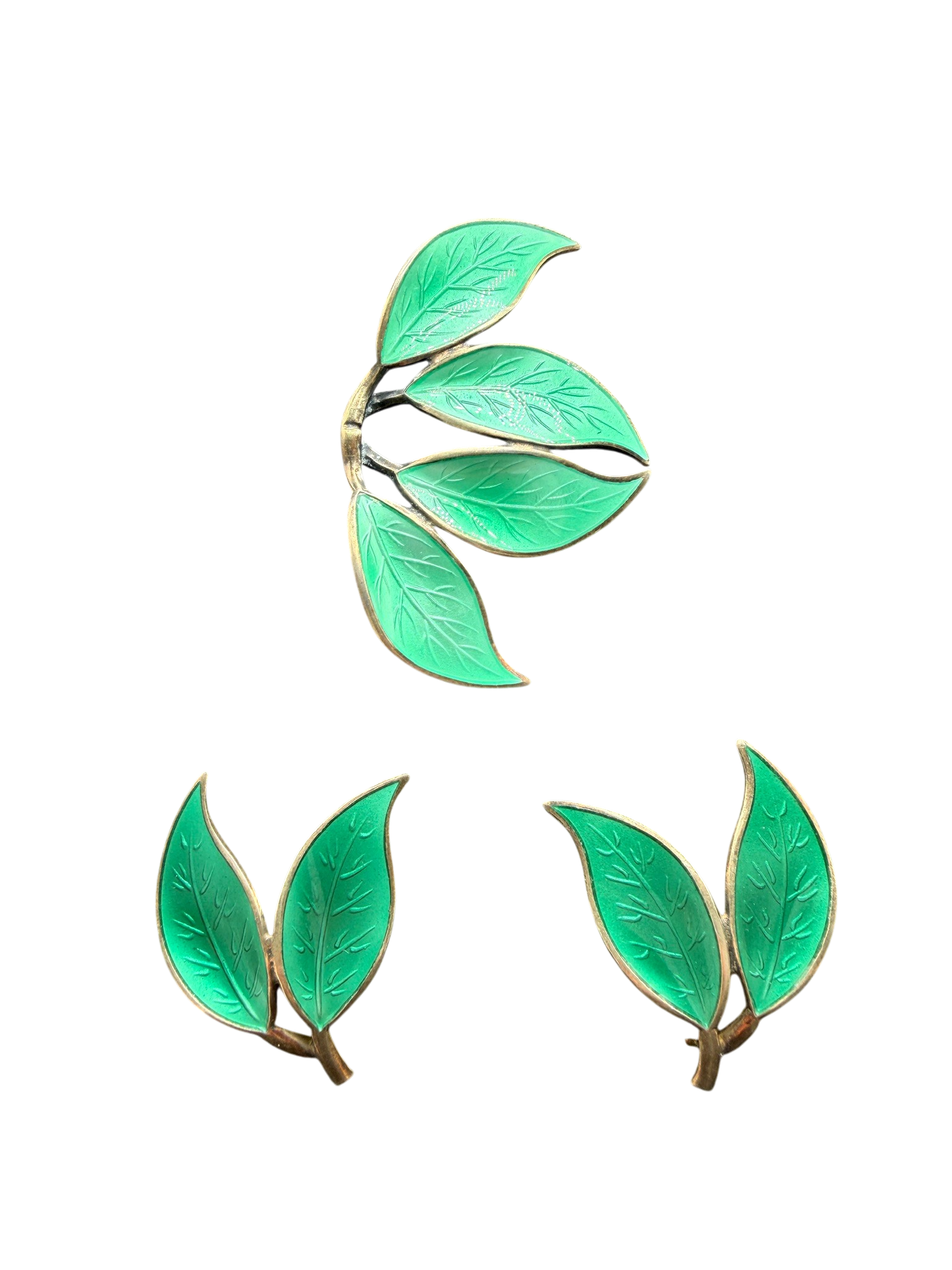 1940s J. Tostrup Norway Sterling Silver & Enamel Brooch and Earring Set