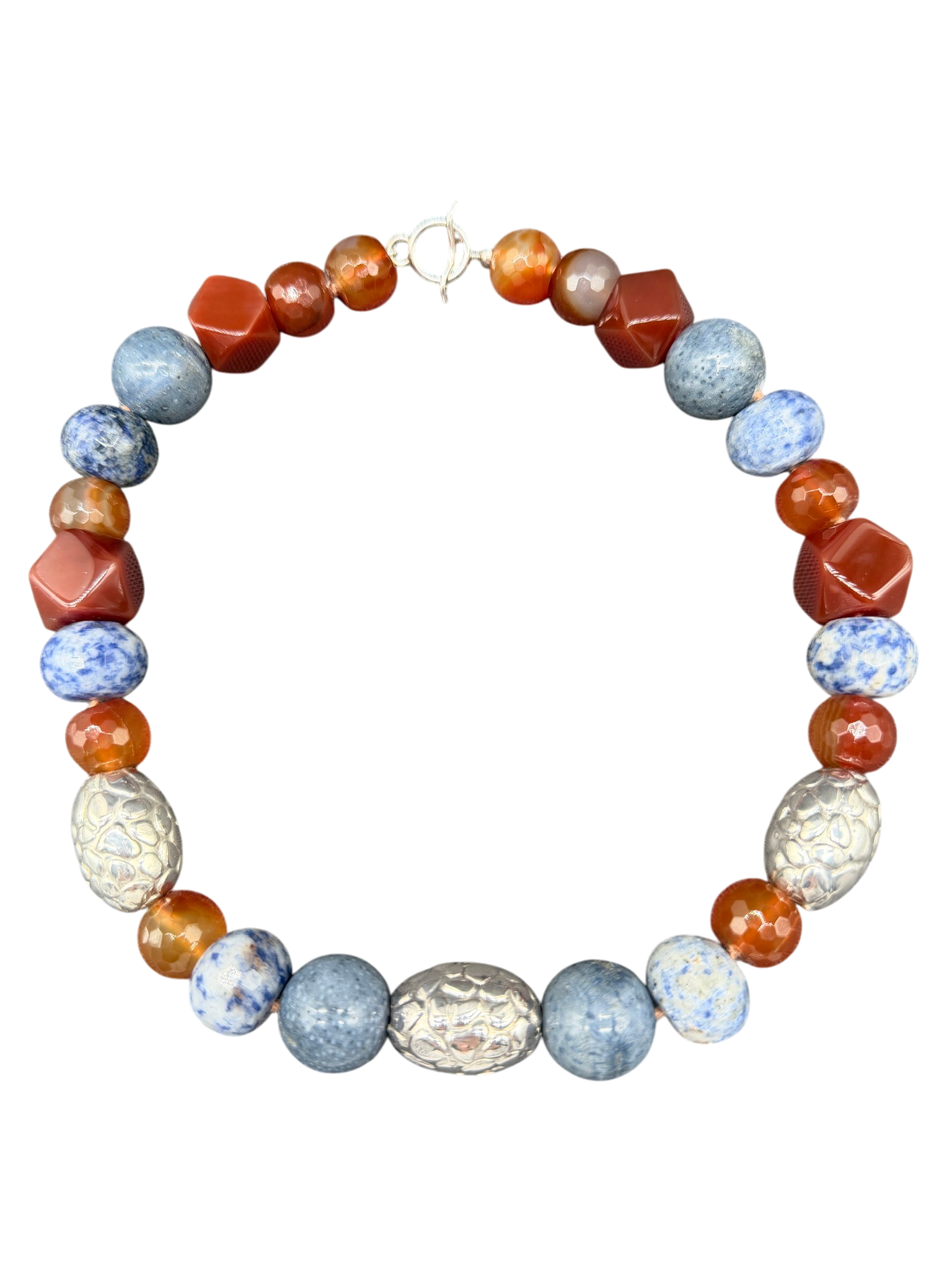 1980s Chunky Carnelian & Lapis Beaded Necklace