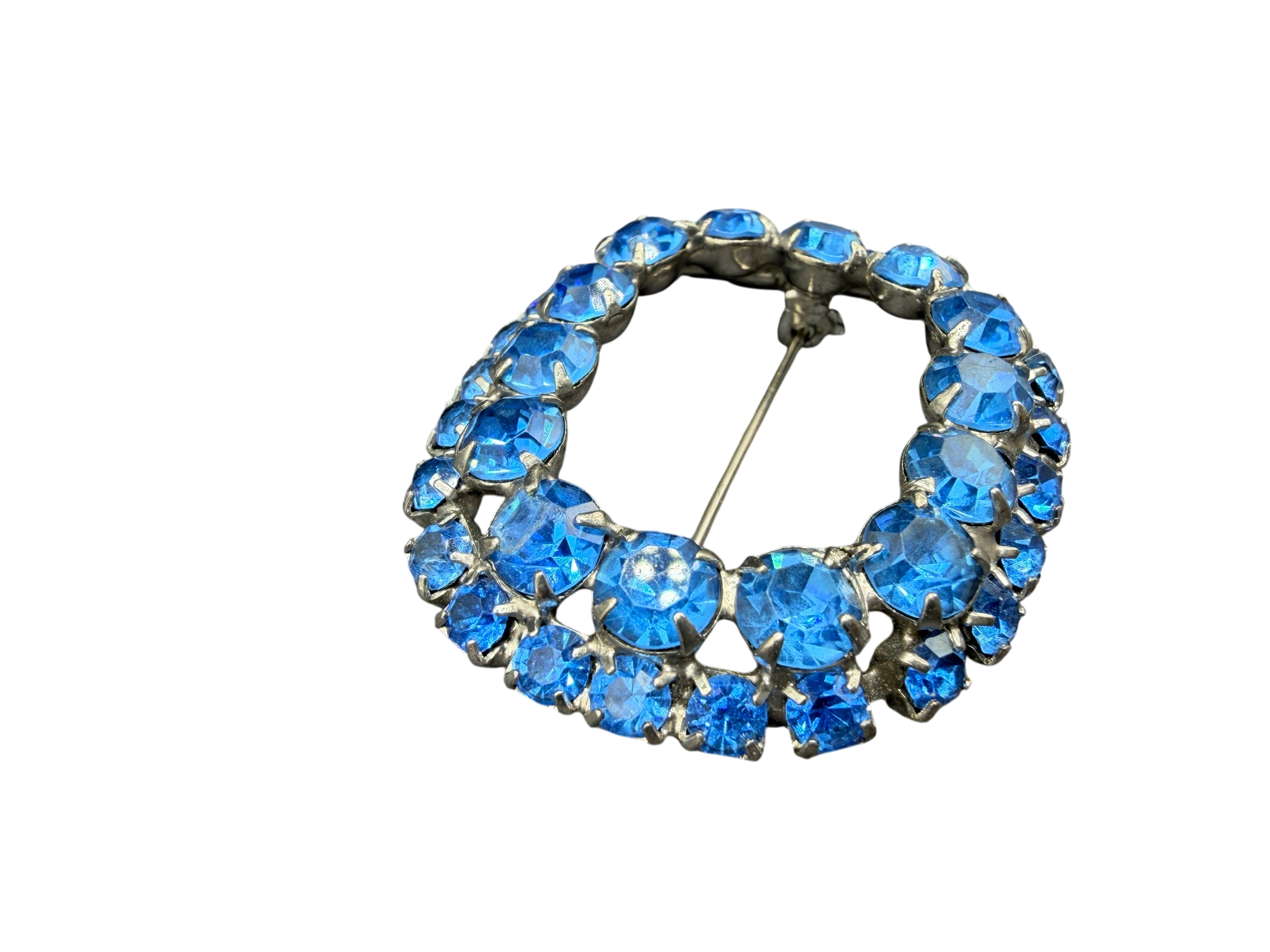 1950s Open Oval Brooch with Blue Austrian Crystals