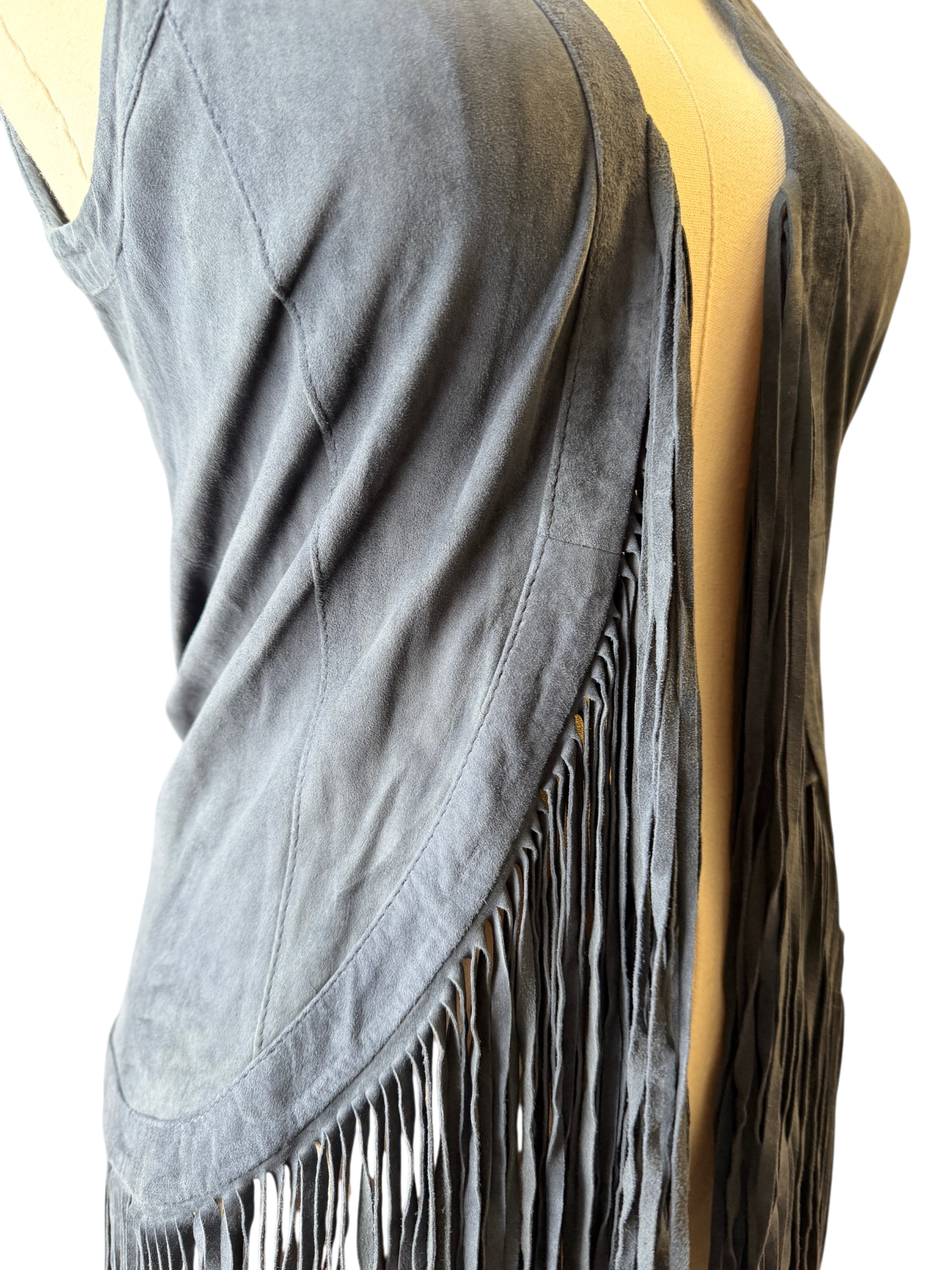 Donale St. Barts Navy Suede Fitted Vest with Fringe Hem