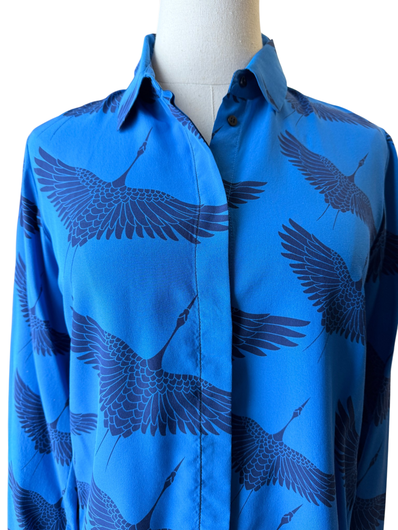 Sandro Silk Blouse with Flying Crane Print