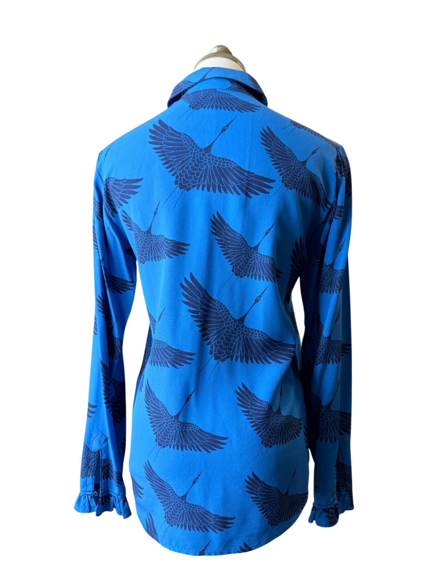 Sandro Silk Blouse with Flying Crane Print