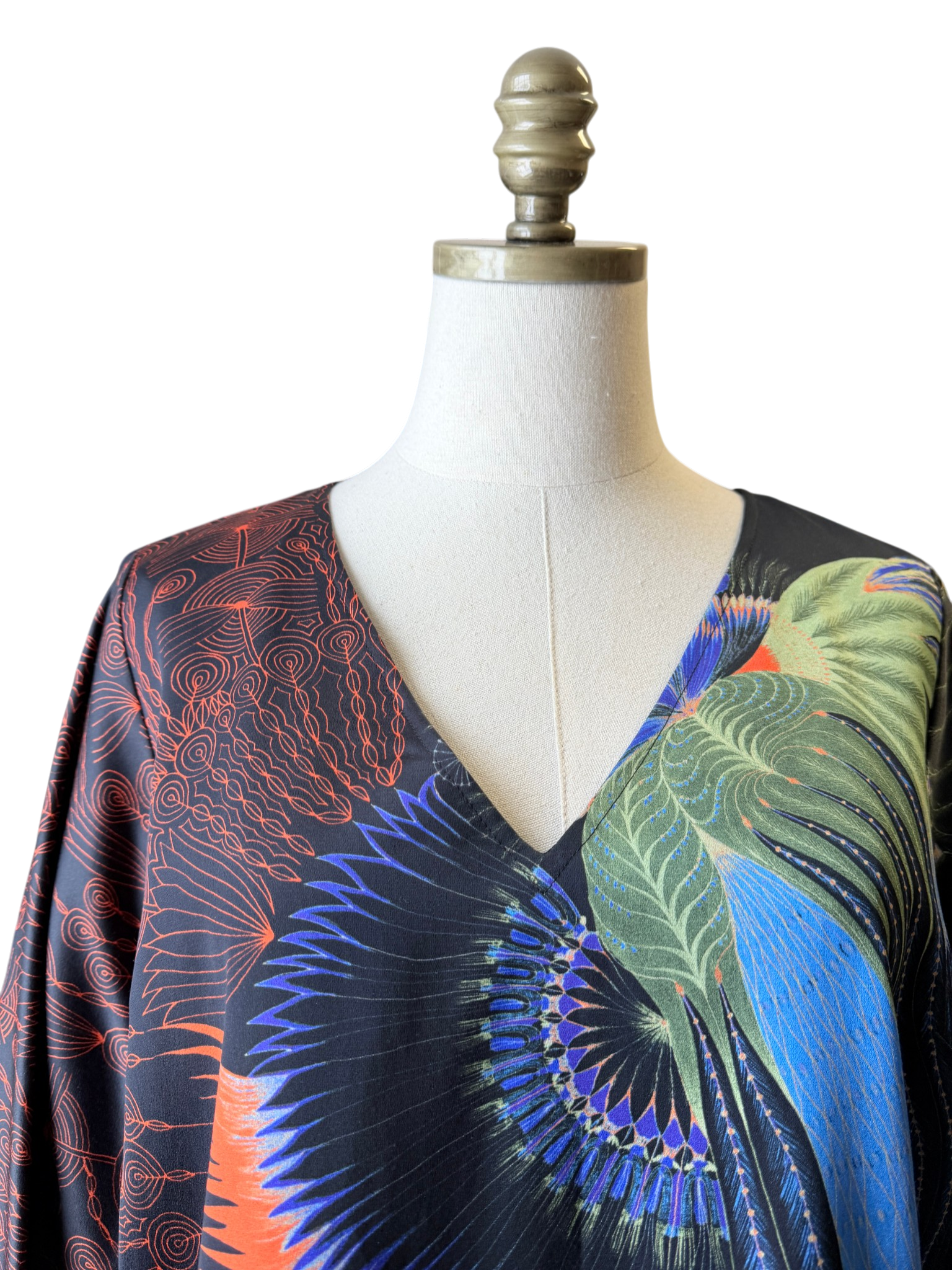 2019 Dries Van Noten Silk Feather Print V-Neck Tunic