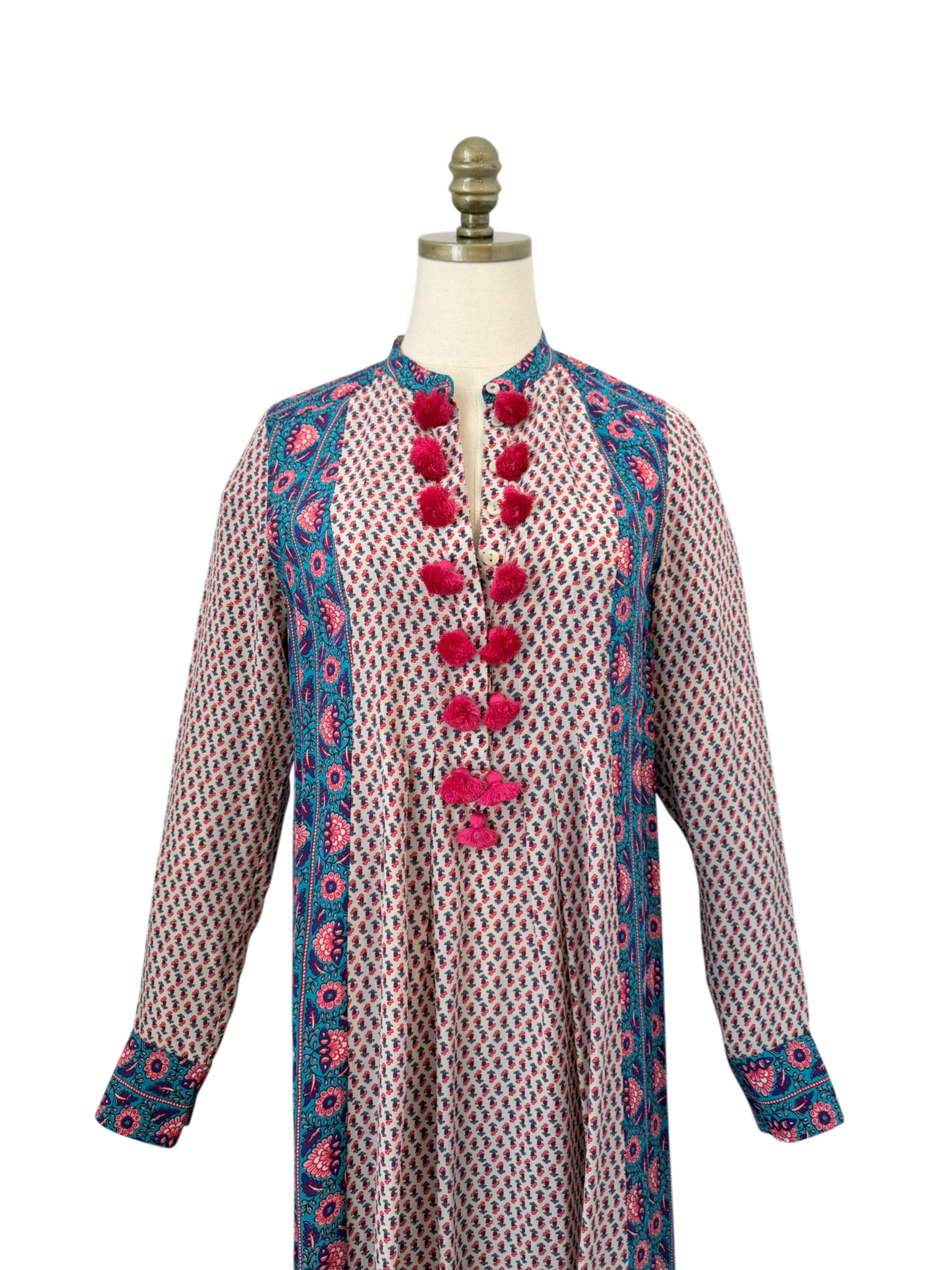 Figue Silk Floral Caftan with Pompom Details