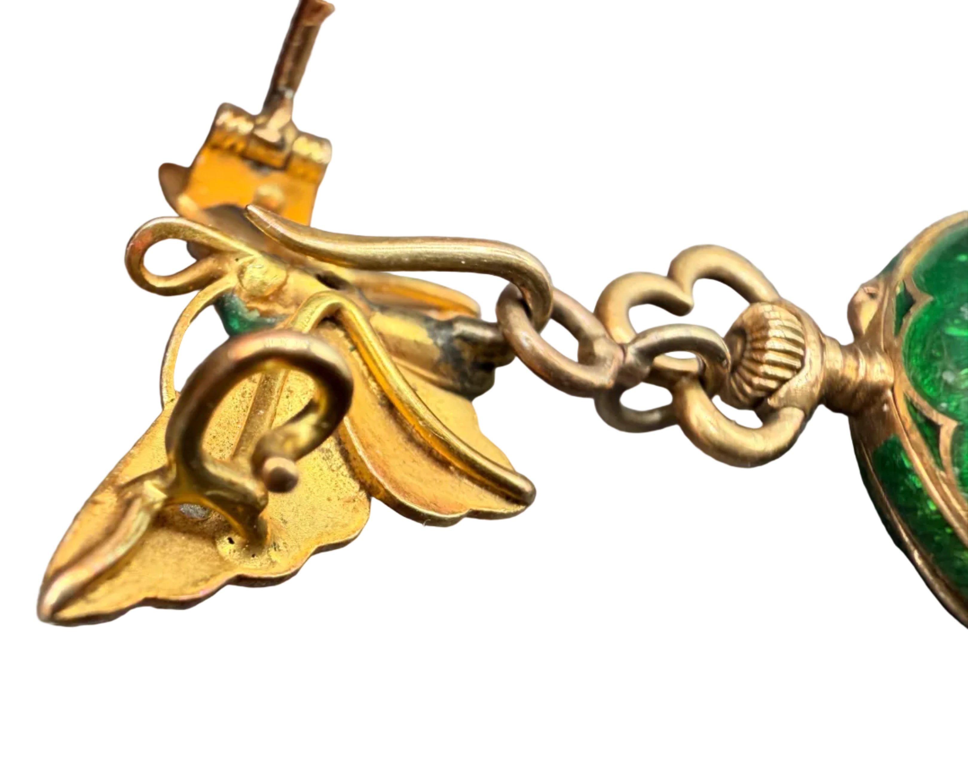 KO11 Victorian 1910c. Vacheron Constantin 18k Gold Green guilloche butterfly brooch with handing 2 sided watch locket both accented with Rose cut diamonds