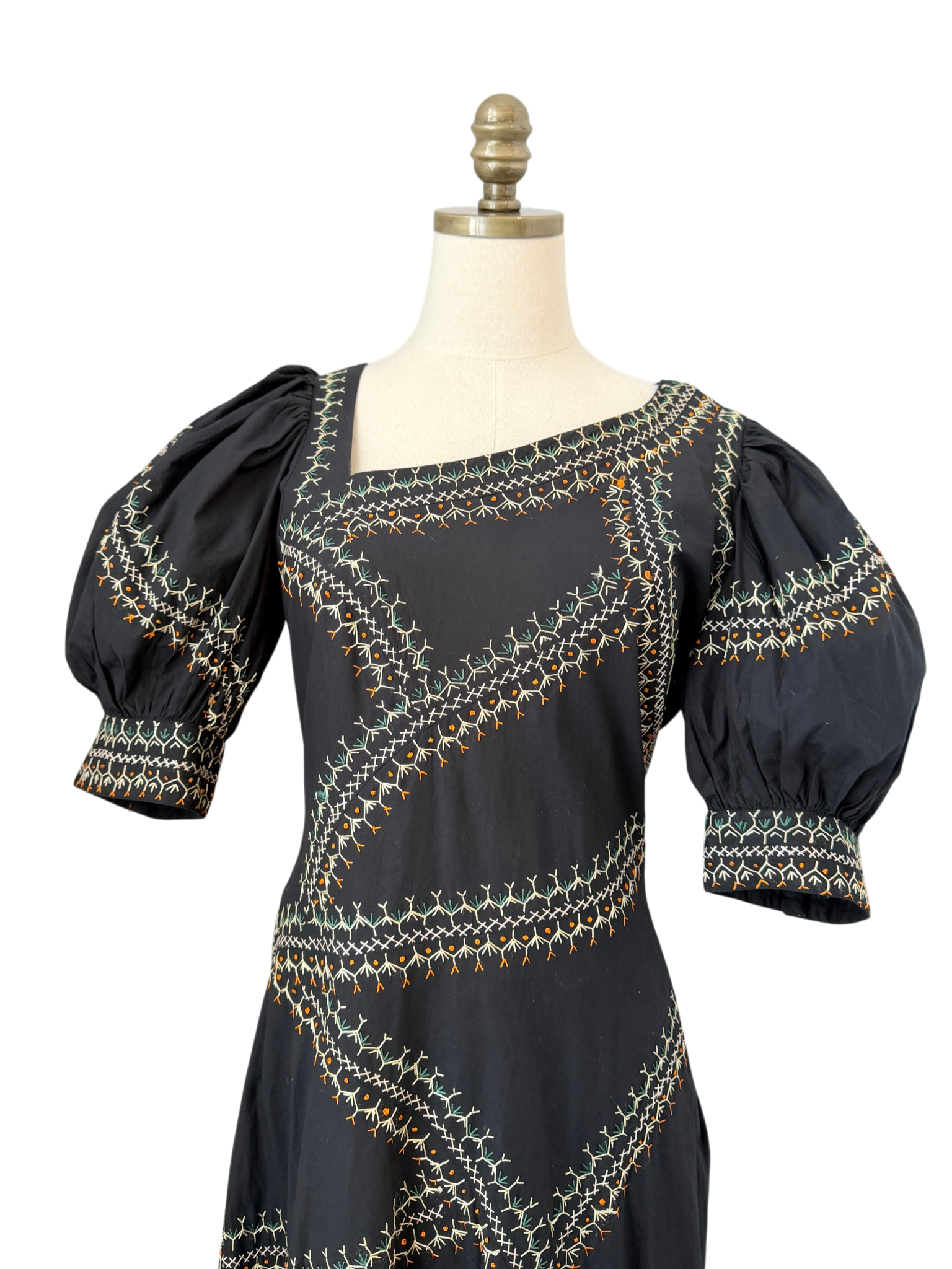 Ulla Johnson “Uma” Asymmetrical Embroidered Dress with Puff Sleeves