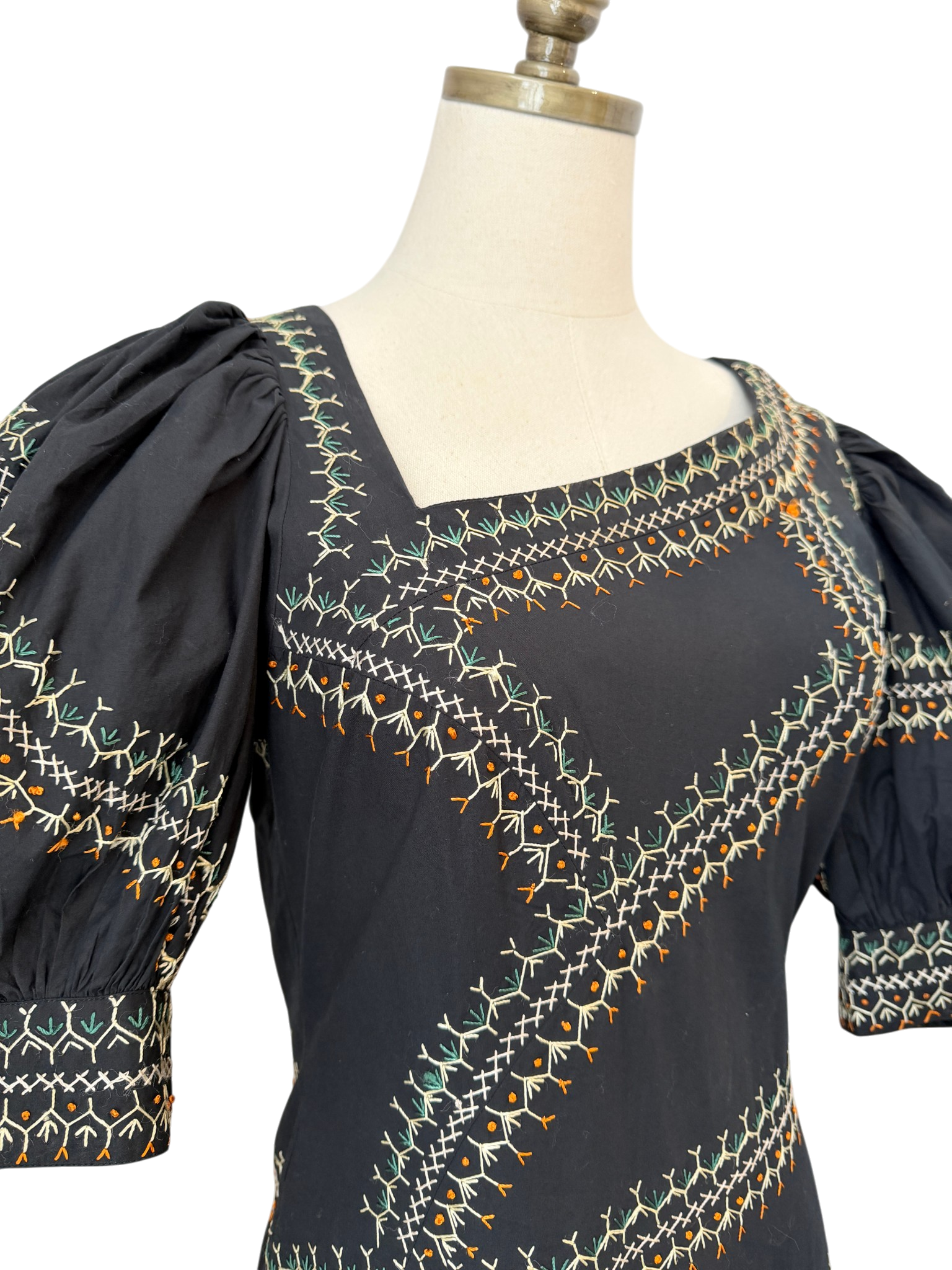 Ulla Johnson “Uma” Asymmetrical Embroidered Dress with Puff Sleeves