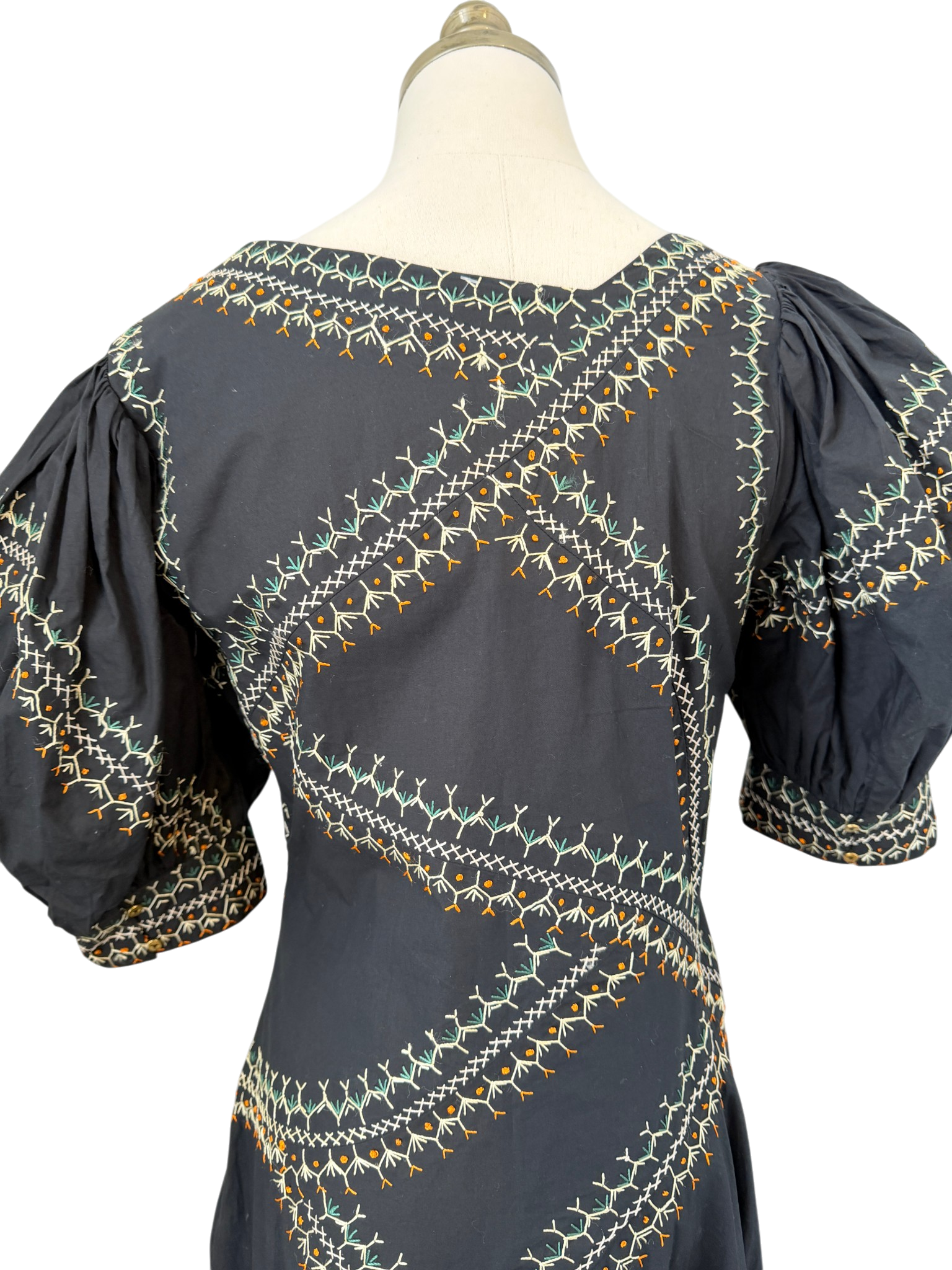 Ulla Johnson “Uma” Asymmetrical Embroidered Dress with Puff Sleeves