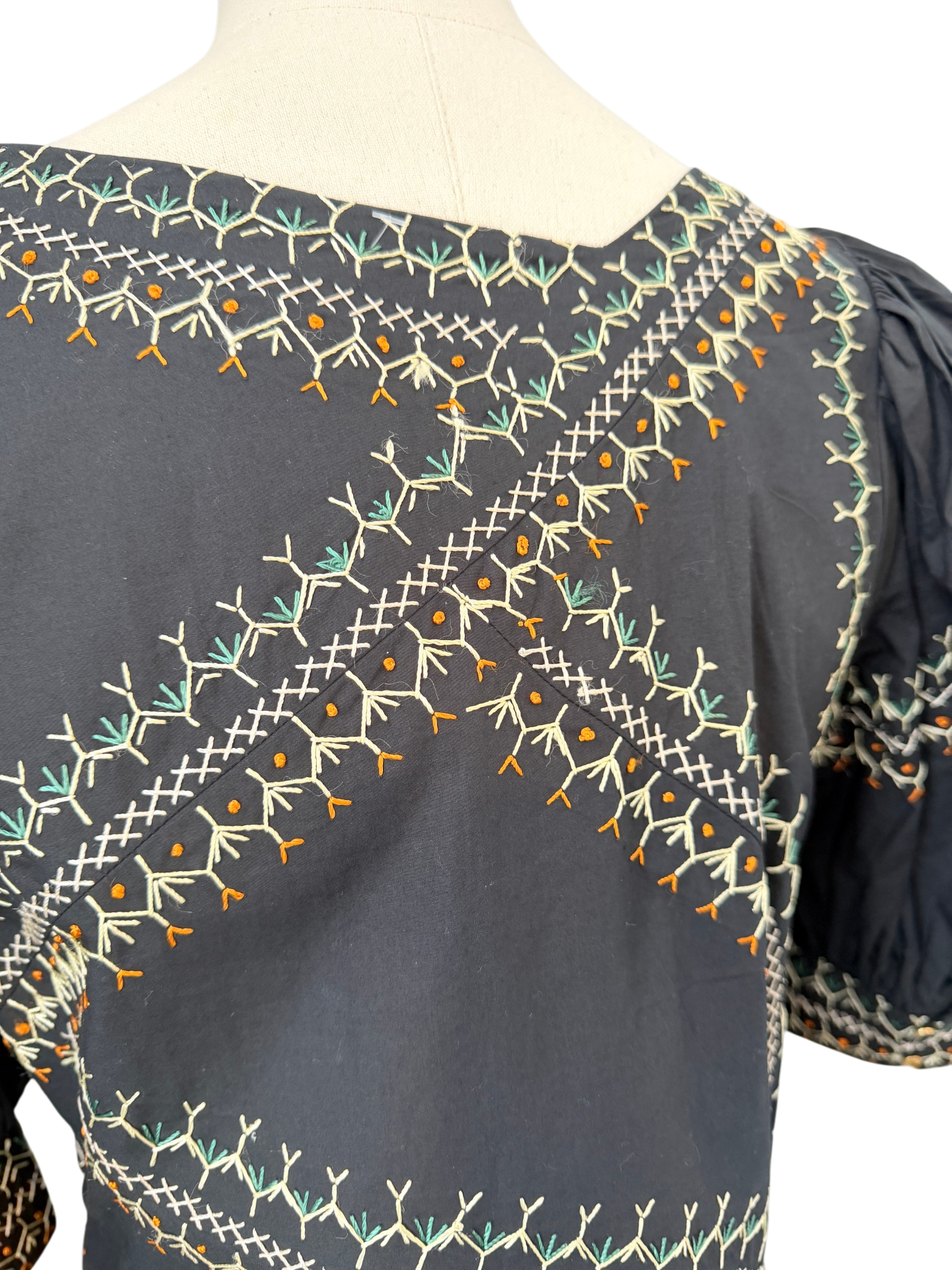Ulla Johnson “Uma” Asymmetrical Embroidered Dress with Puff Sleeves