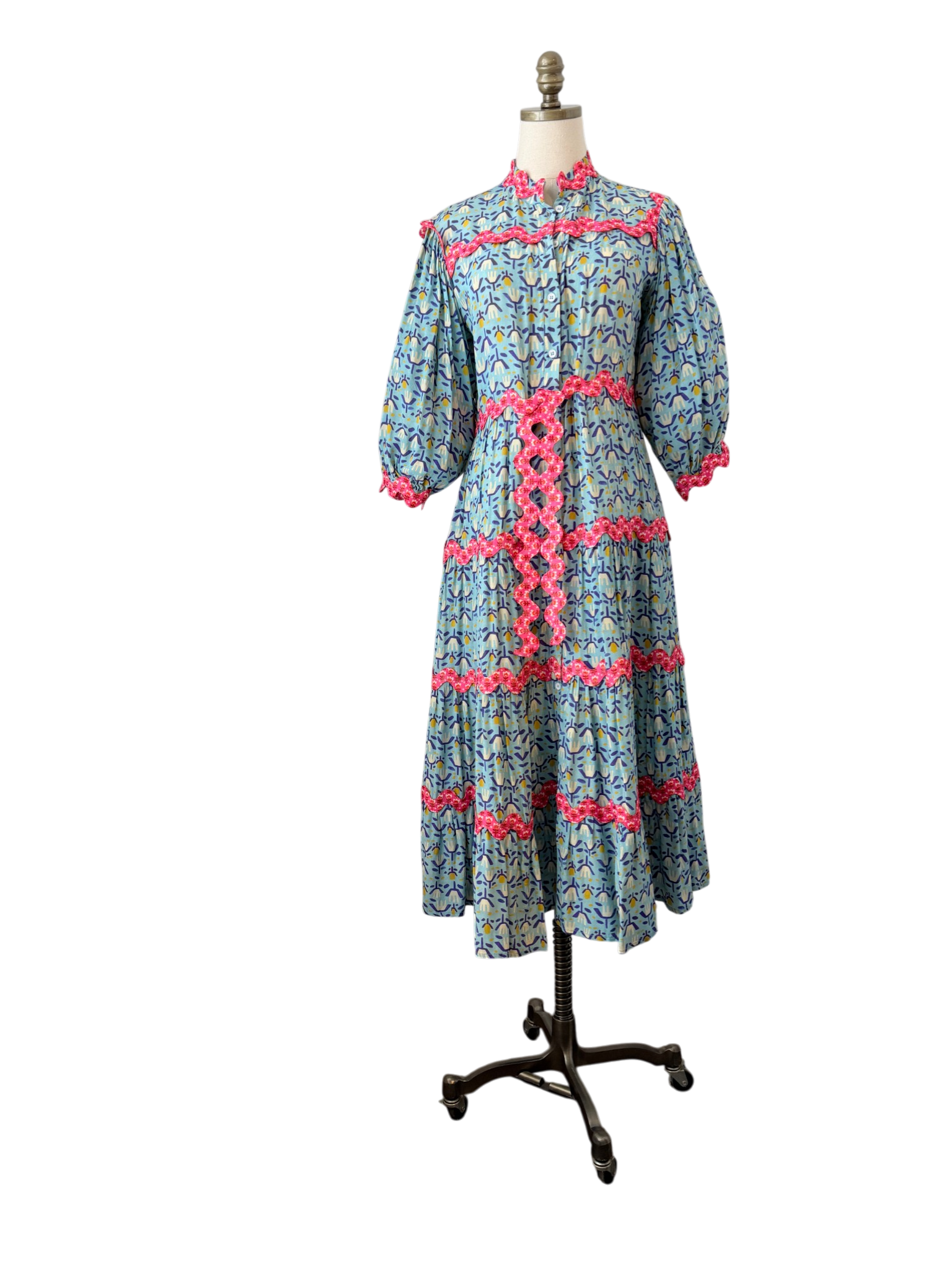 CeliaB “Sabina Sunset” Floral Rayon Dress with Ric Rac Trim