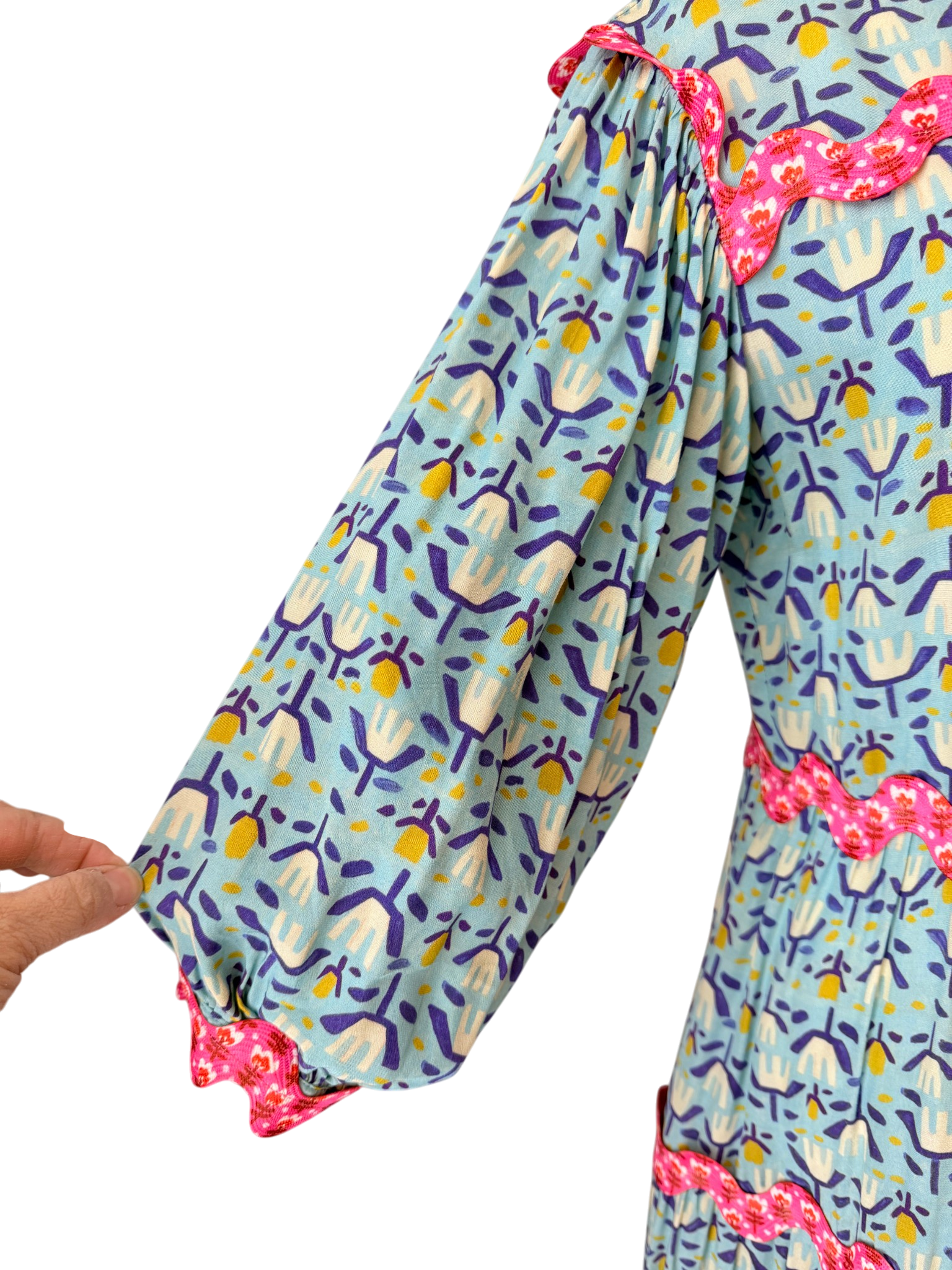 CeliaB “Sabina Sunset” Floral Rayon Dress with Ric Rac Trim