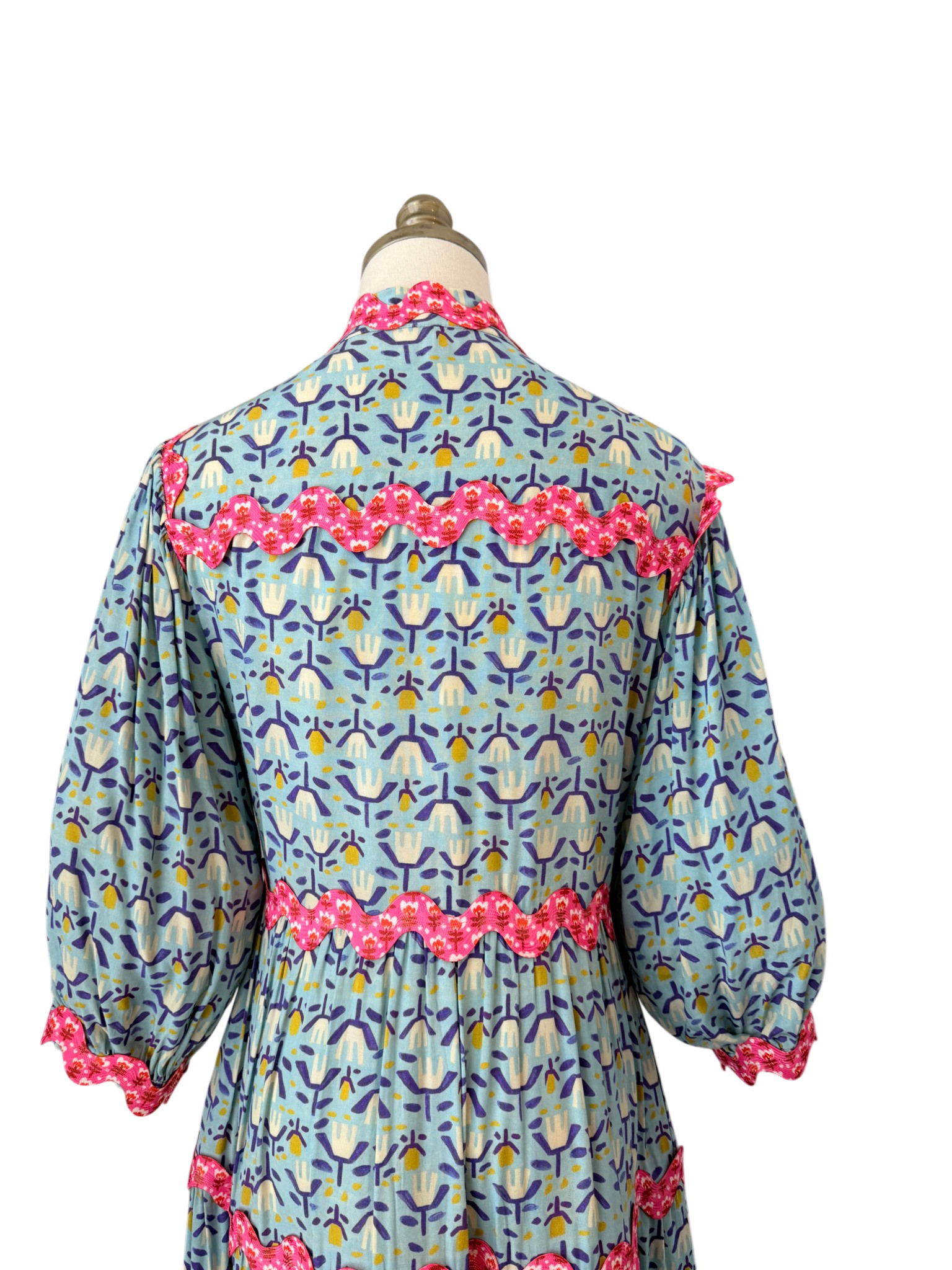 CeliaB “Sabina Sunset” Floral Rayon Dress with Ric Rac Trim