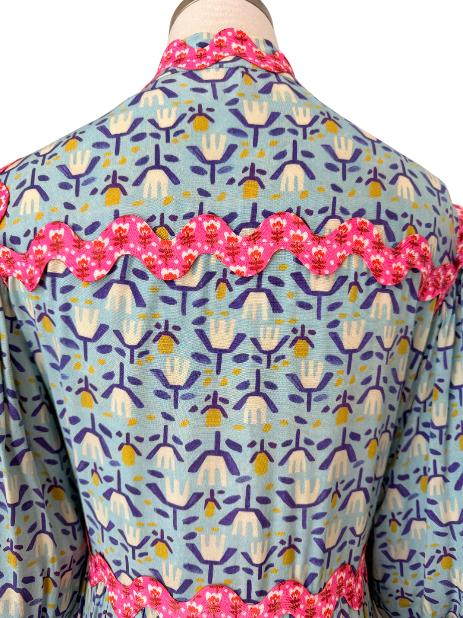 CeliaB “Sabina Sunset” Floral Rayon Dress with Ric Rac Trim