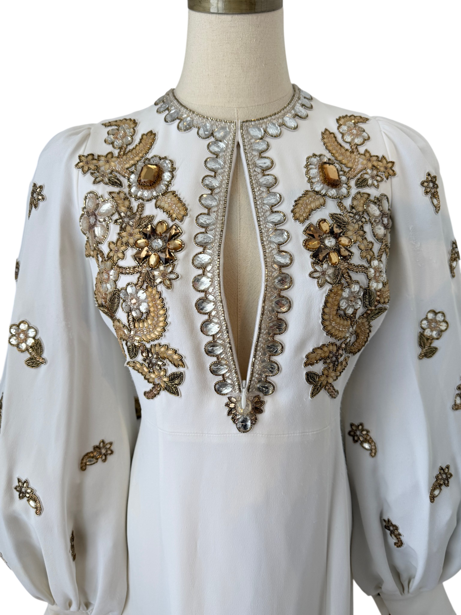 Andrew Gn Jewel-Embroidered Crepe Gown with Keyhole Detail