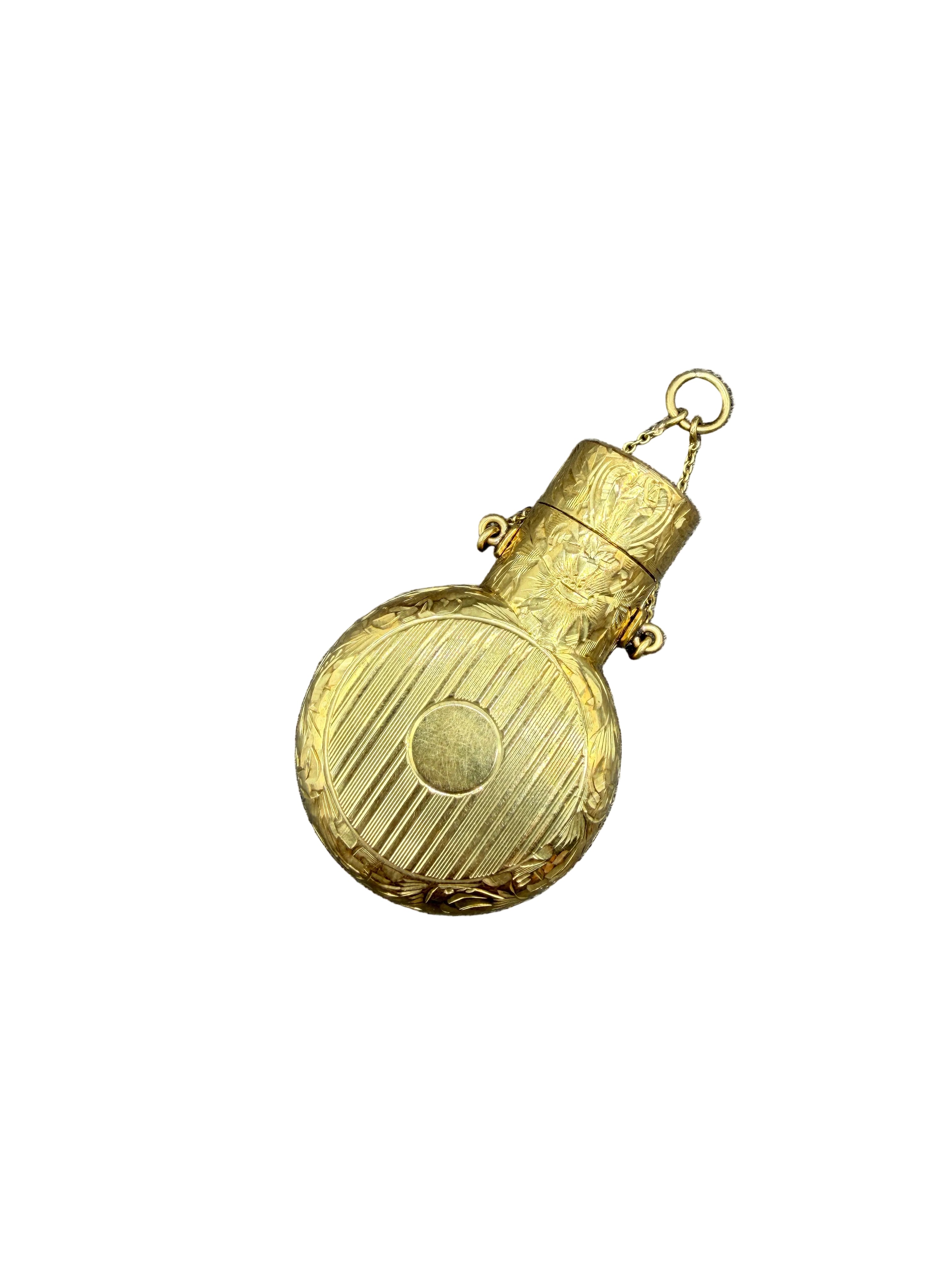 RARE Antique Tiffany & Co. 14k gold chatelaine pendant perfume bottle & case