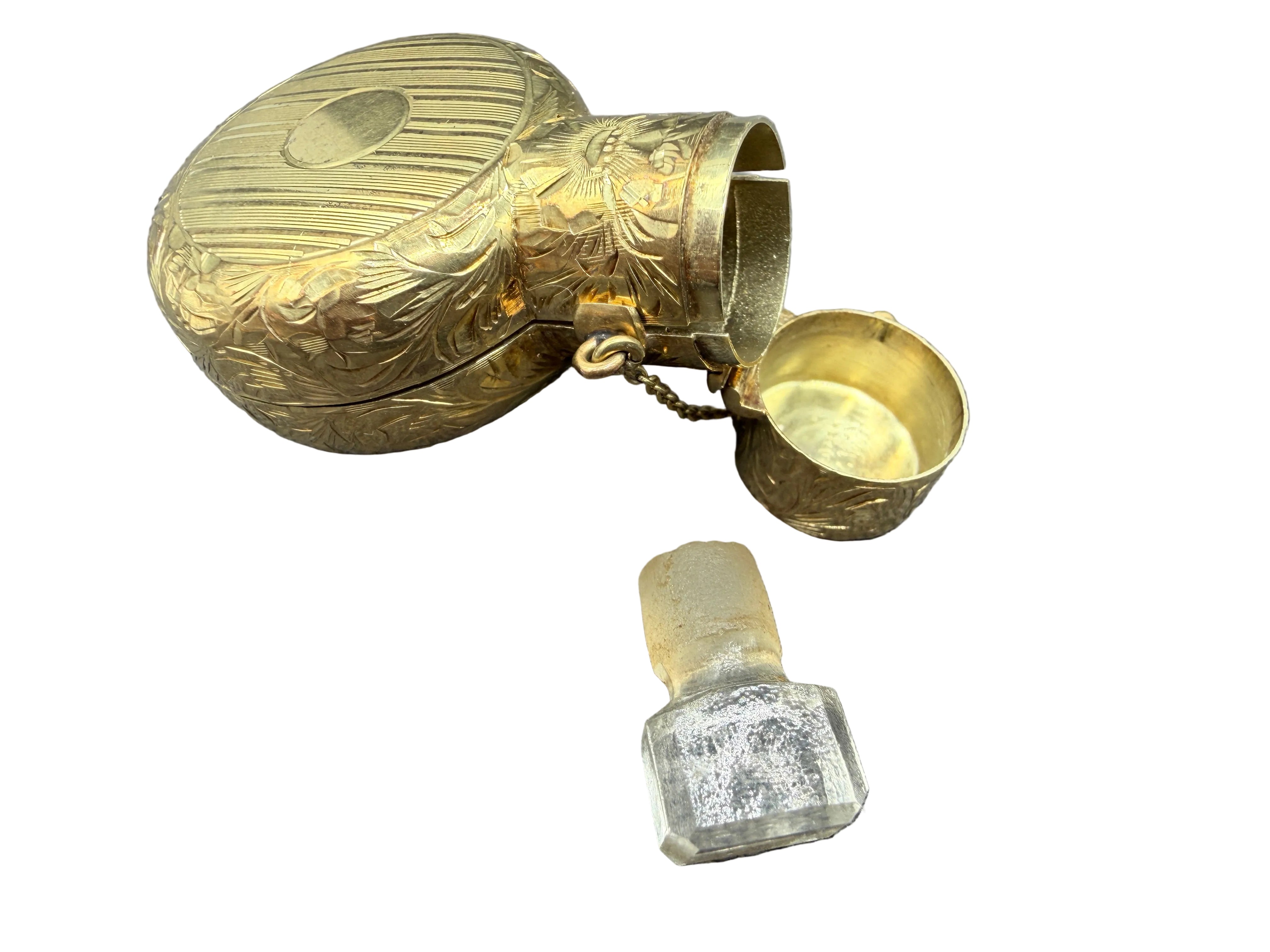 RARE Antique Tiffany & Co. 14k gold chatelaine pendant perfume bottle & case