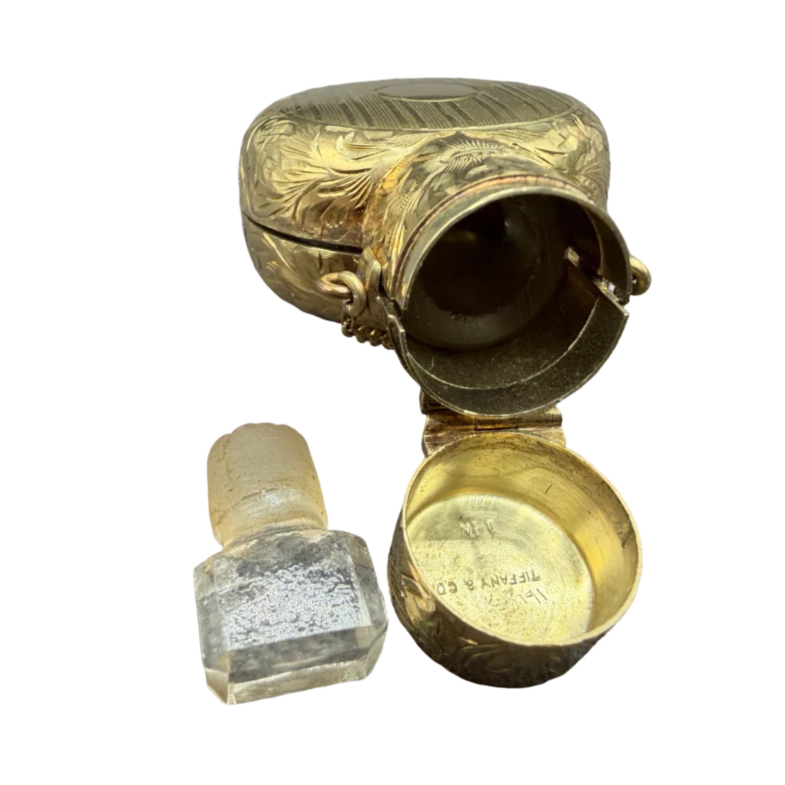 RARE Antique Tiffany & Co. 14k gold chatelaine pendant perfume bottle & case
