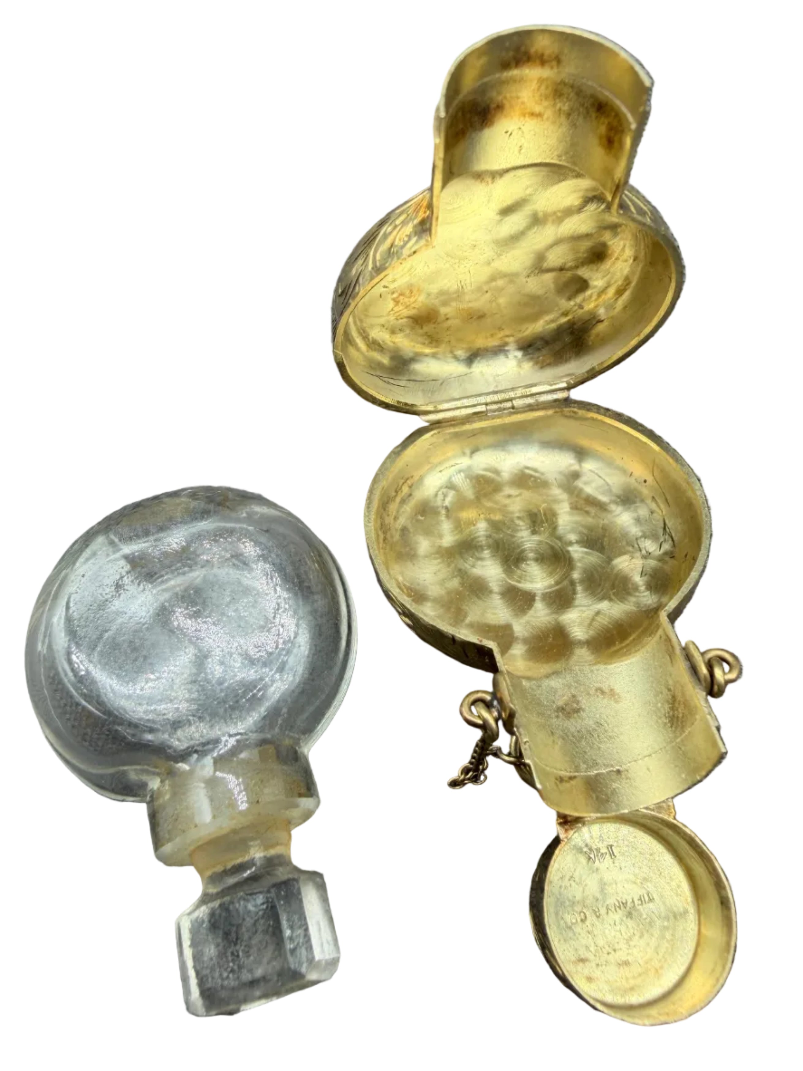 RARE Antique Tiffany & Co. 14k gold chatelaine pendant perfume bottle & case