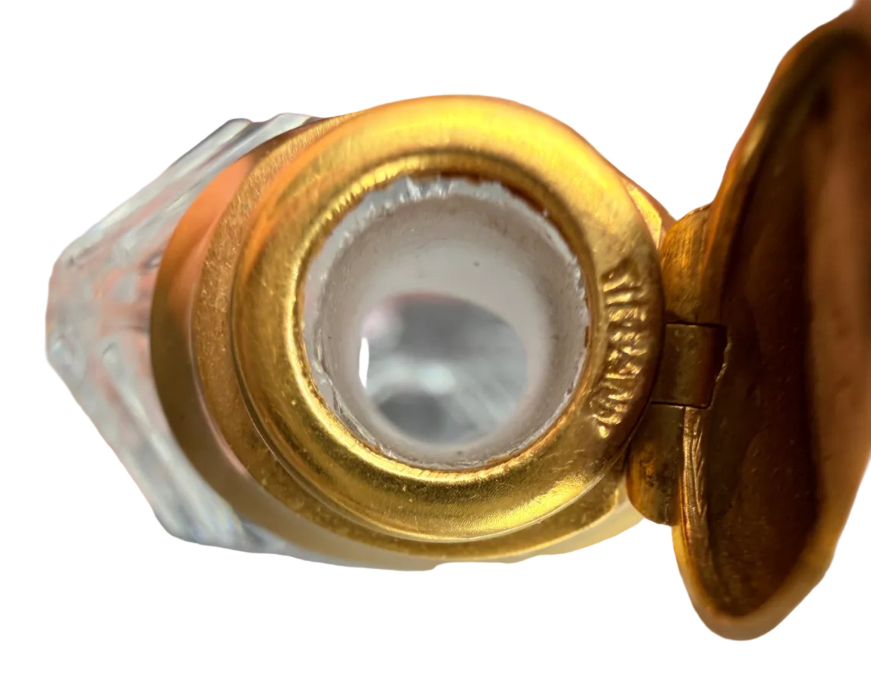 Rare Antique Tiffany & Co. New York Carved Rock Crystal Perfume Bottle with 14K Gold & Emerald Cabochon