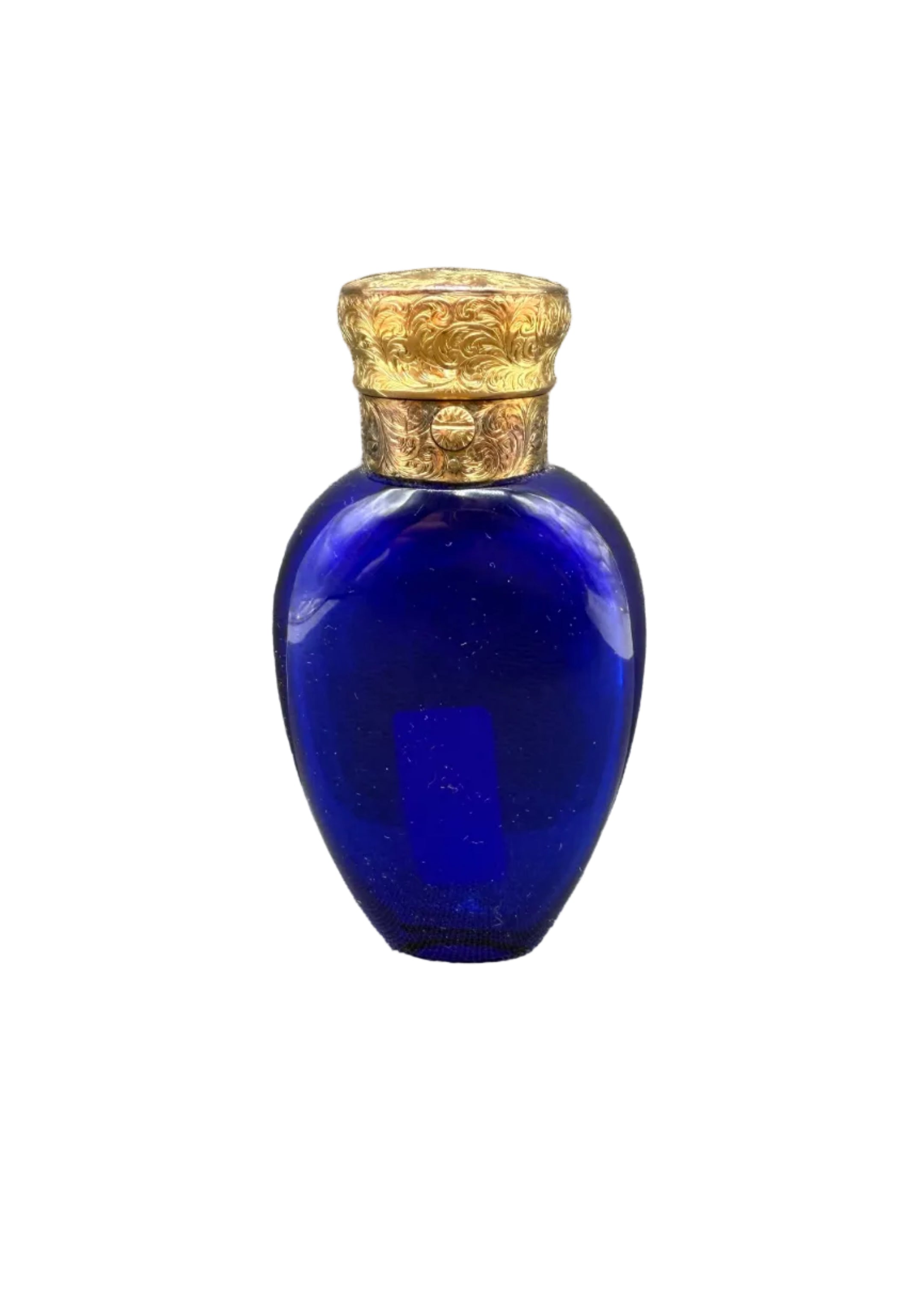Thomas Diller c.1850 14K Gold-Mounted Cobalt Lead Crystal Scent Bottle
