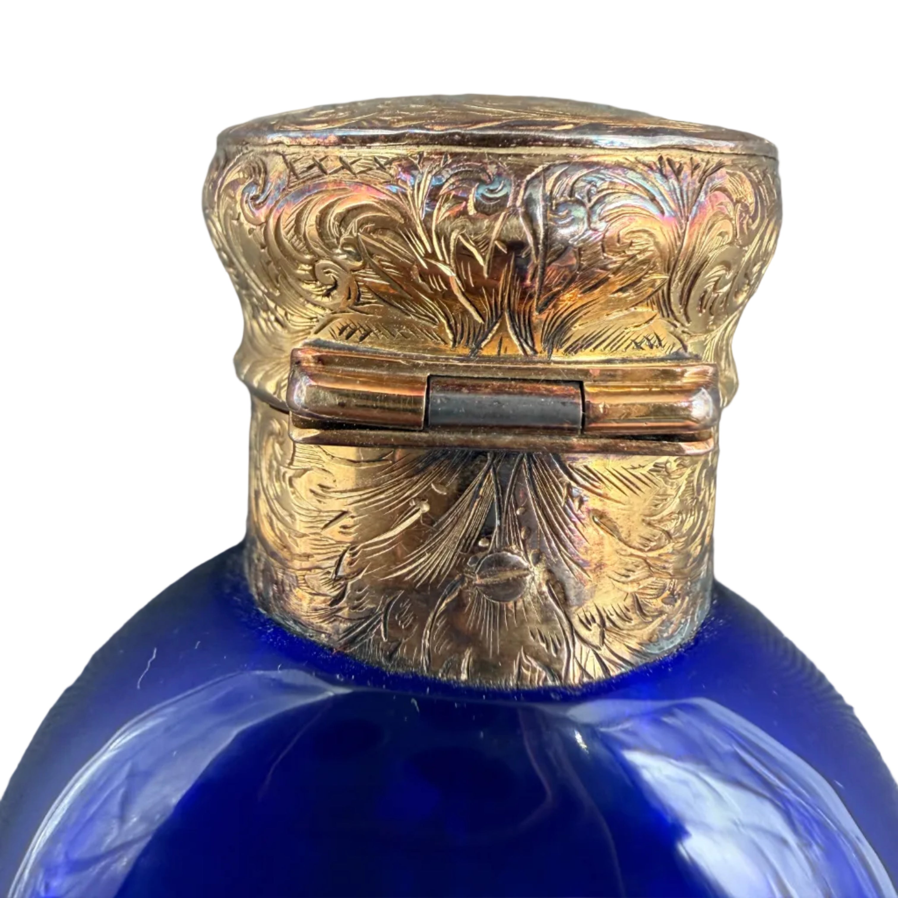 Thomas Diller c.1850 14K Gold-Mounted Cobalt Lead Crystal Scent Bottle