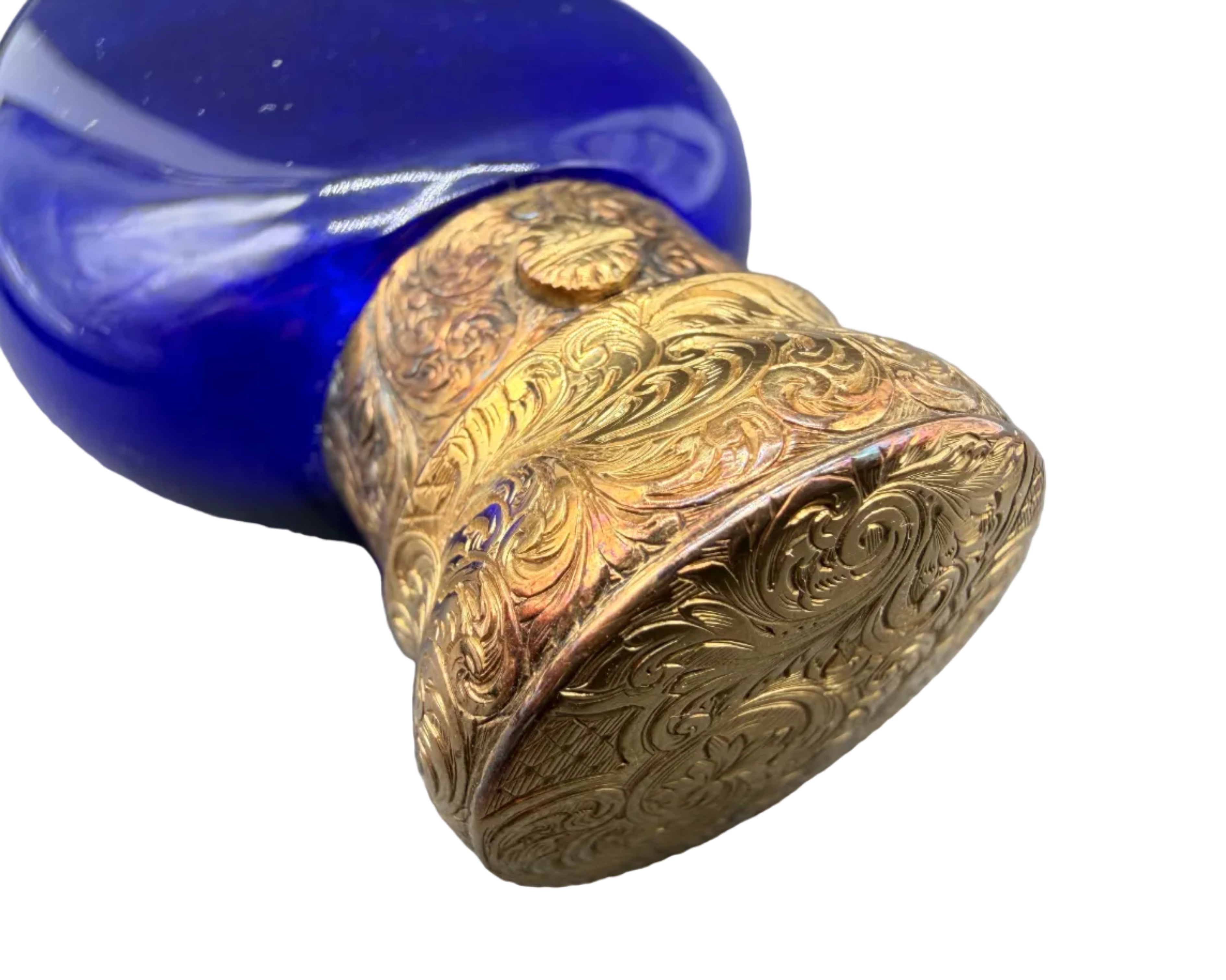 Thomas Diller c.1850 14K Gold-Mounted Cobalt Lead Crystal Scent Bottle