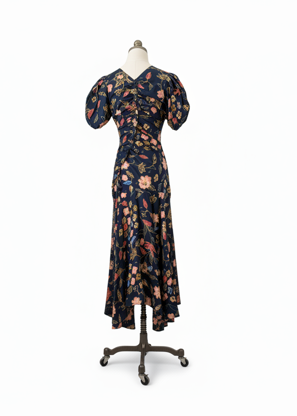 Ulla Johnson Silk “Heleen” Puff-Sleeve Asymmetric Dress