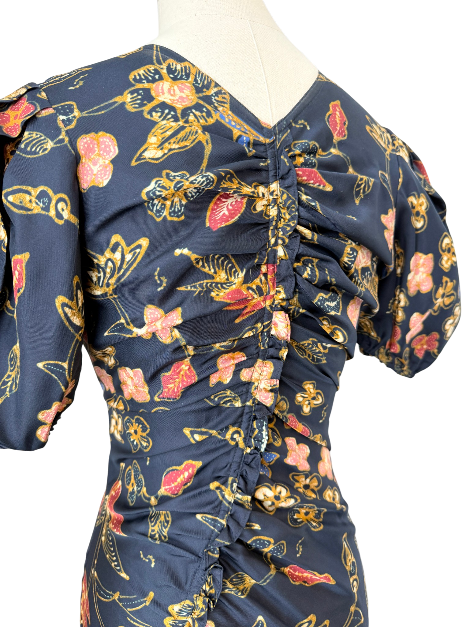 Ulla Johnson Silk “Heleen” Puff-Sleeve Asymmetric Dress