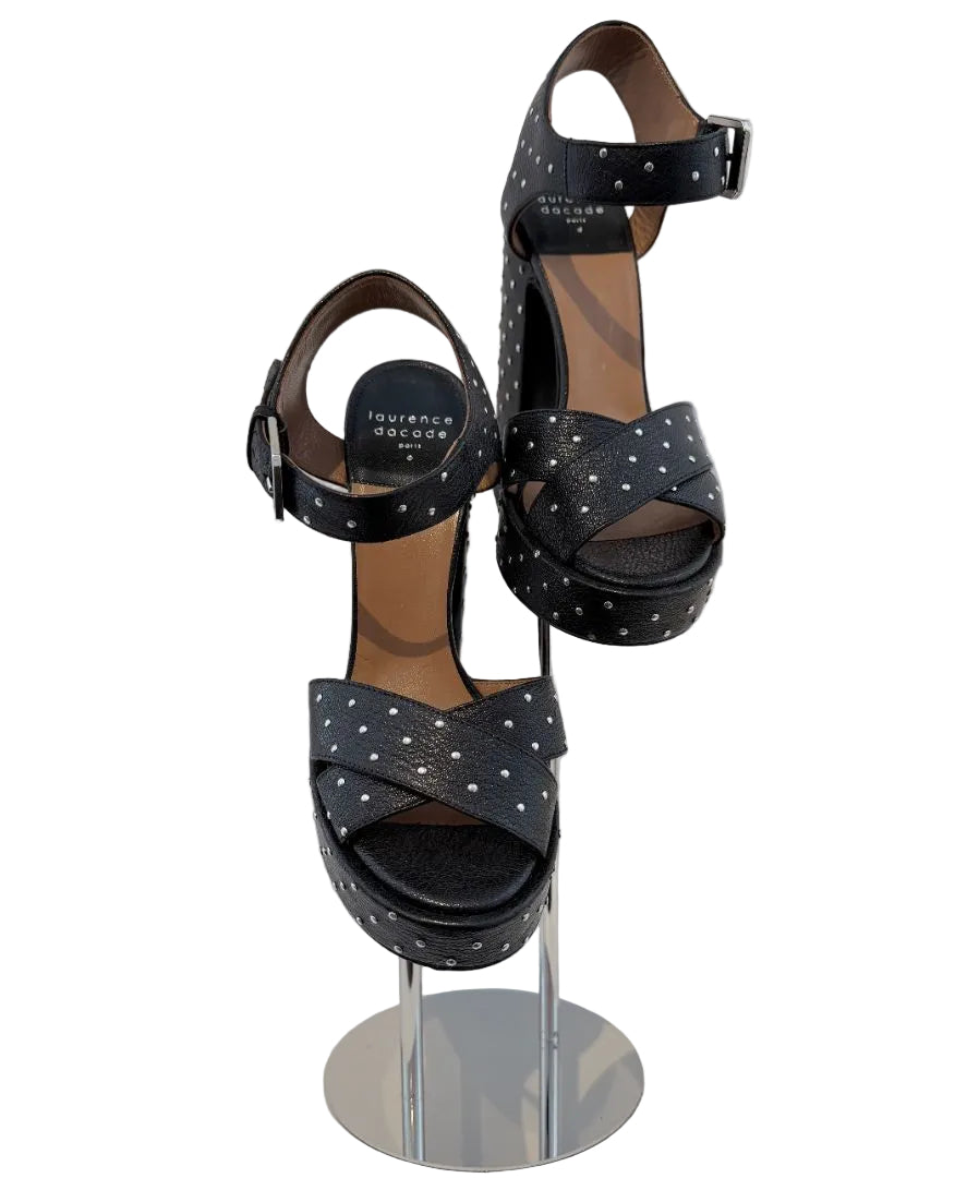 Laurence Dacade Black Leather Studded Platform Strappy Heels
